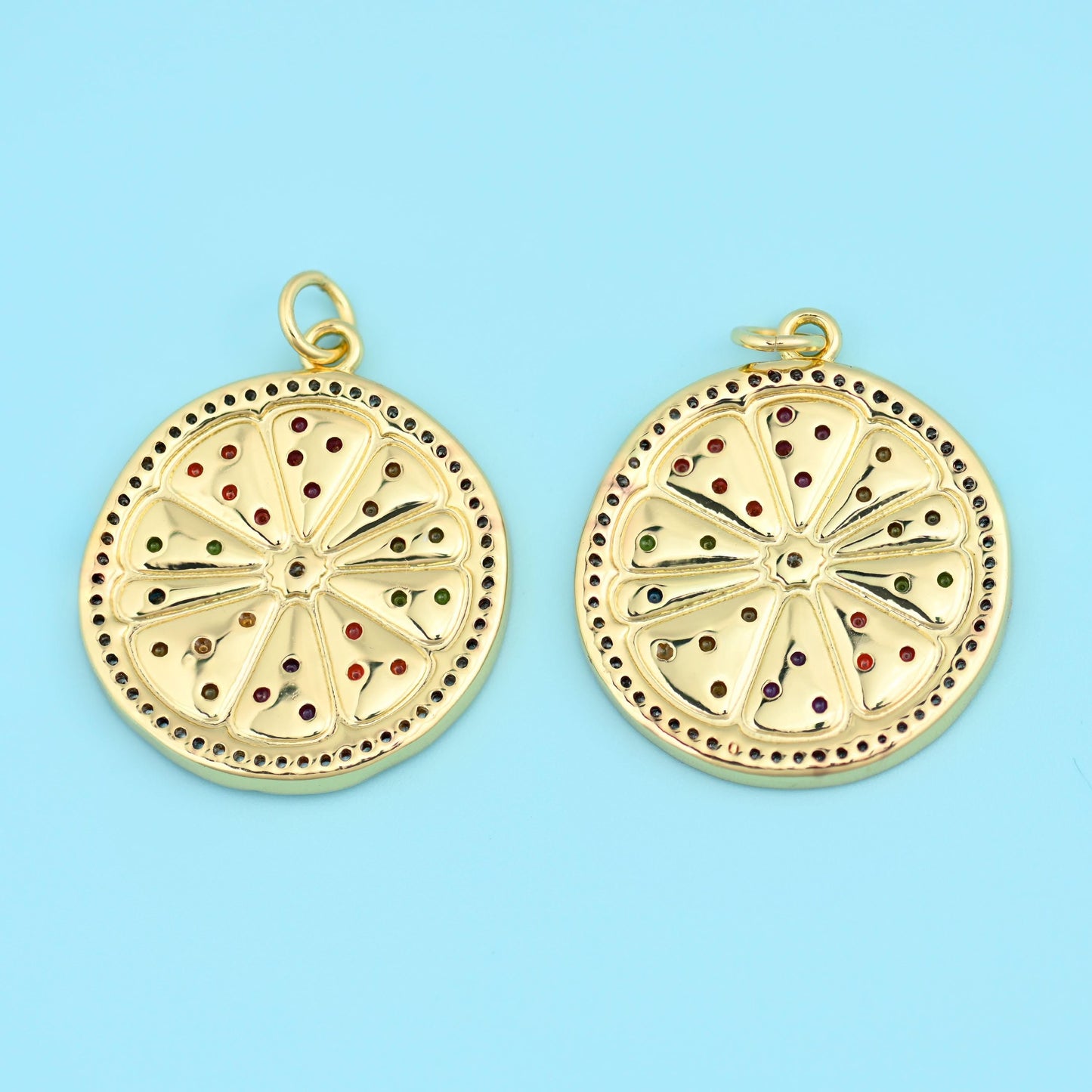 18K Gold Filled Enamel Zircon Citrus Slice Pendant 25x22mm, 1 Piece