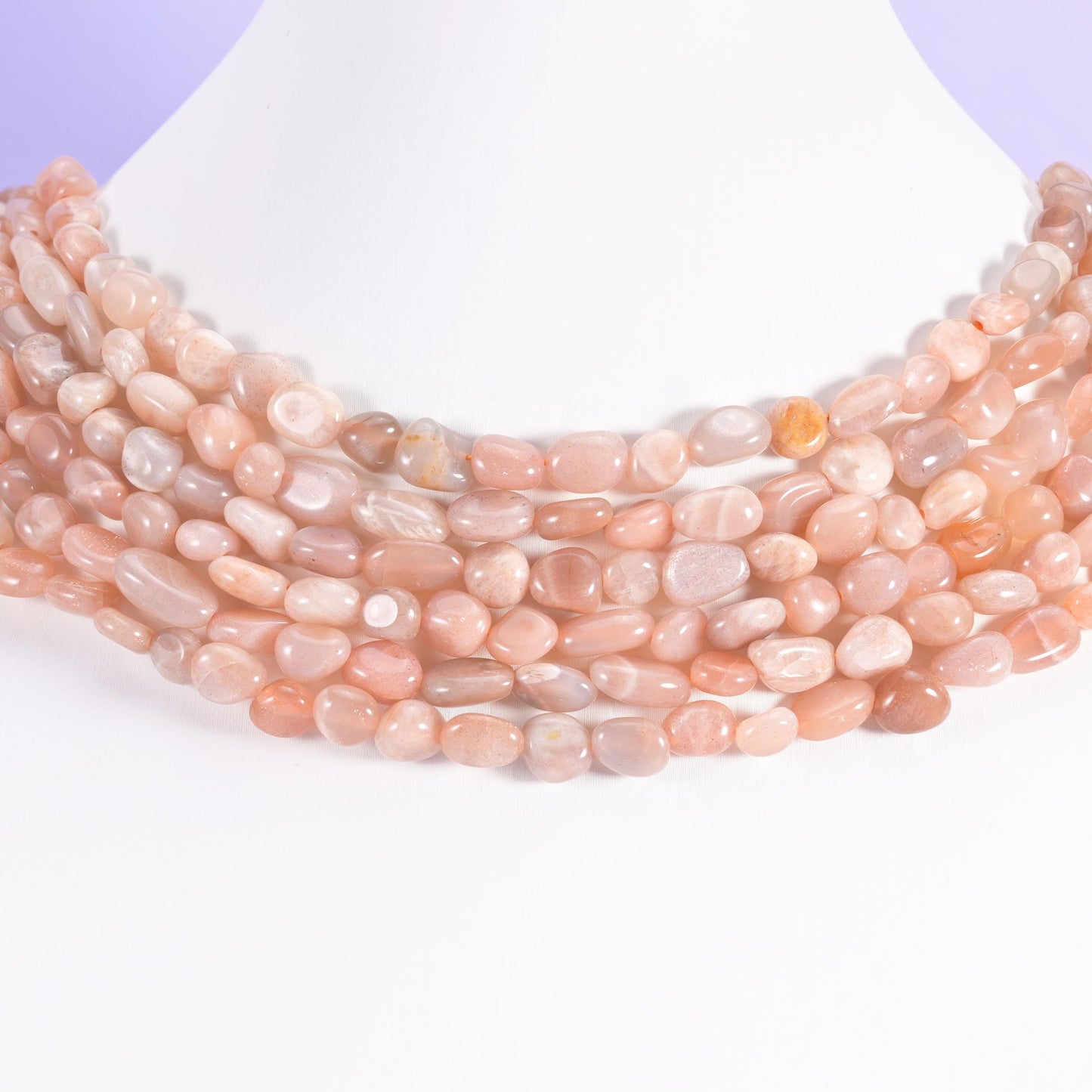 Peach moonstone beads, pebble nugget shape, 6-8mm