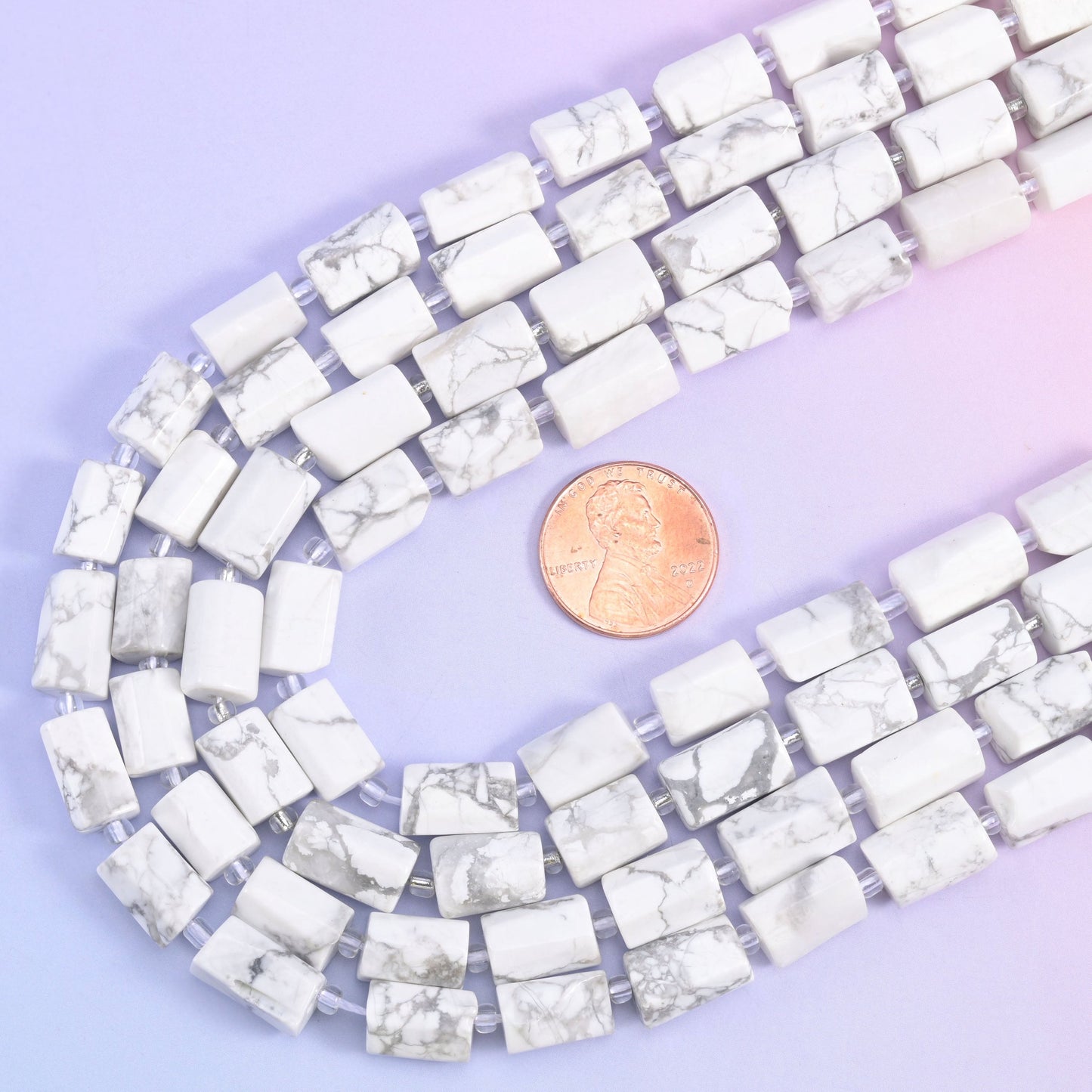 White Howlite faceted tube beads, 15.5 inch strand