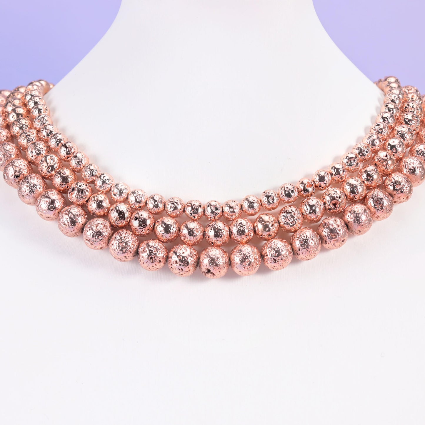 Volcano rock lava beads, round, rose gold coated, 6mm 8mm 10mm
