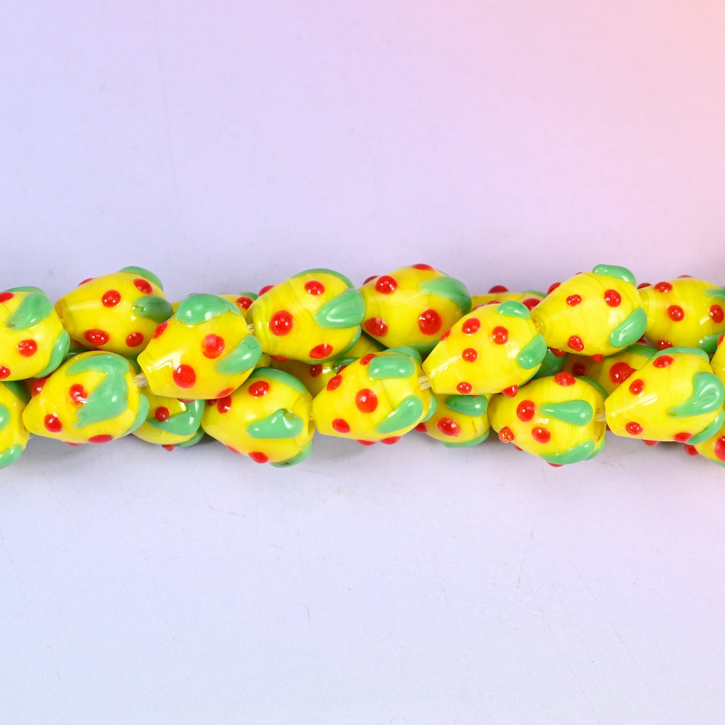 Yellow Red Dots Strawberry Glass Beads, sold per 12 inch strand, 20 pieces