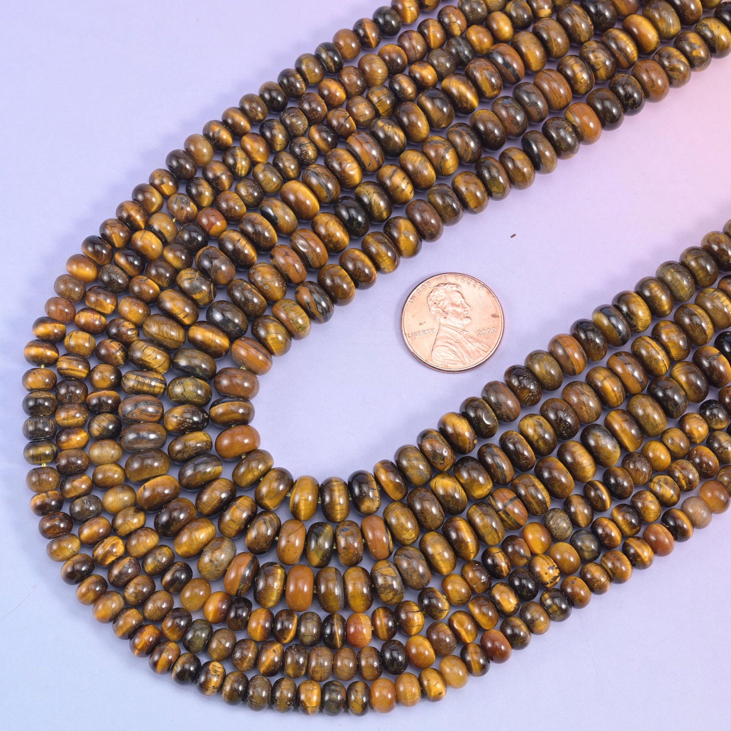 Tiger Eye smooth rondelle beads, 15.5 inch strand