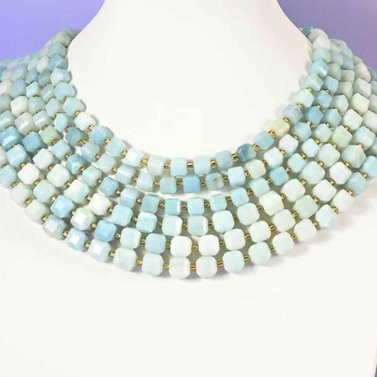 Blue Amazonite beads, faceted cube, 6mm or 8mm