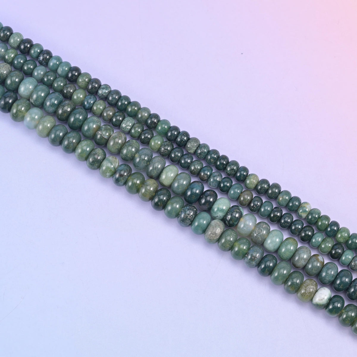 Moss Agate rondelle beads in forest green with mossy translucent inclusions
