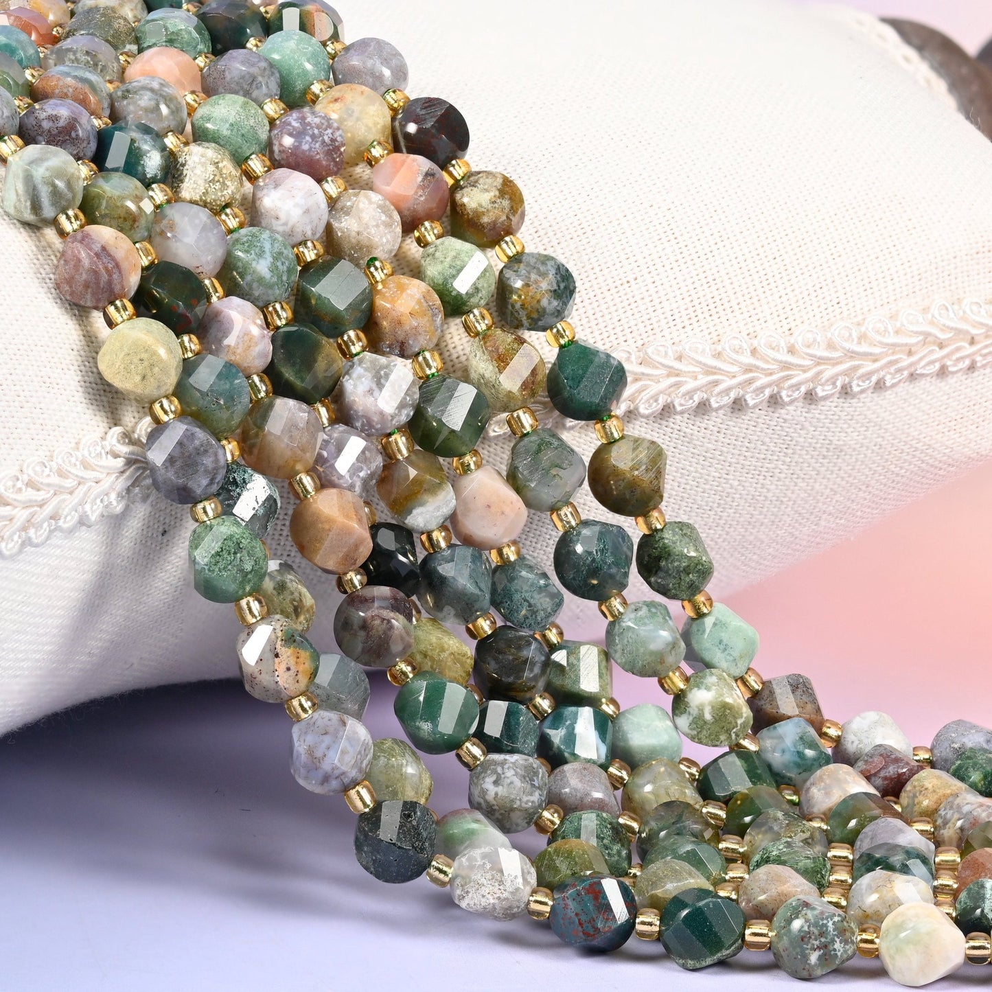 Indian Agate faceted spiral twist beads