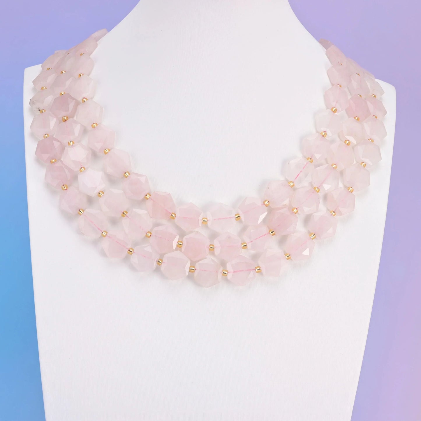 Rose Quartz beads, flat hexagon shape, 12mm.