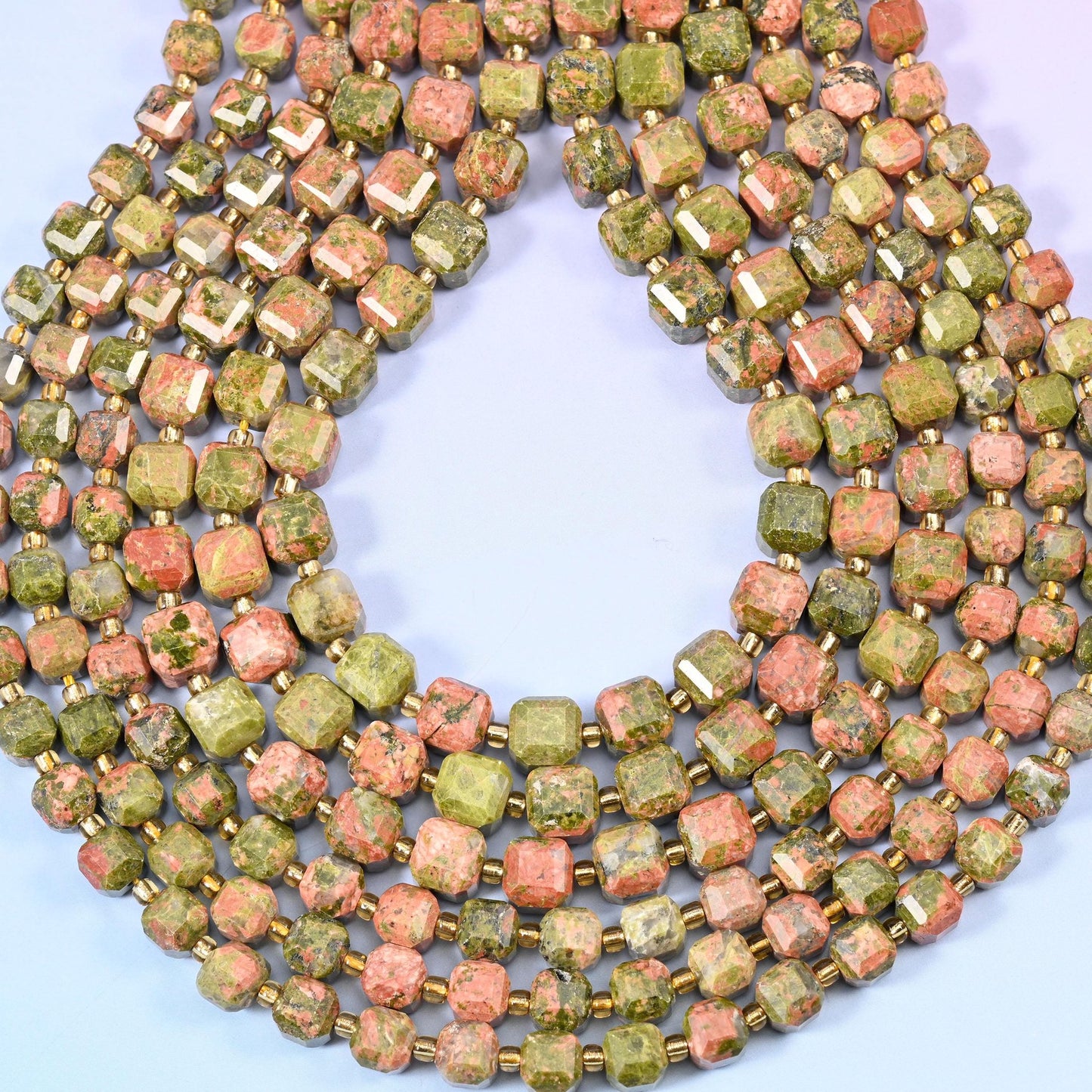 Unakite Faceted Cube Beads, 1.2mm hole