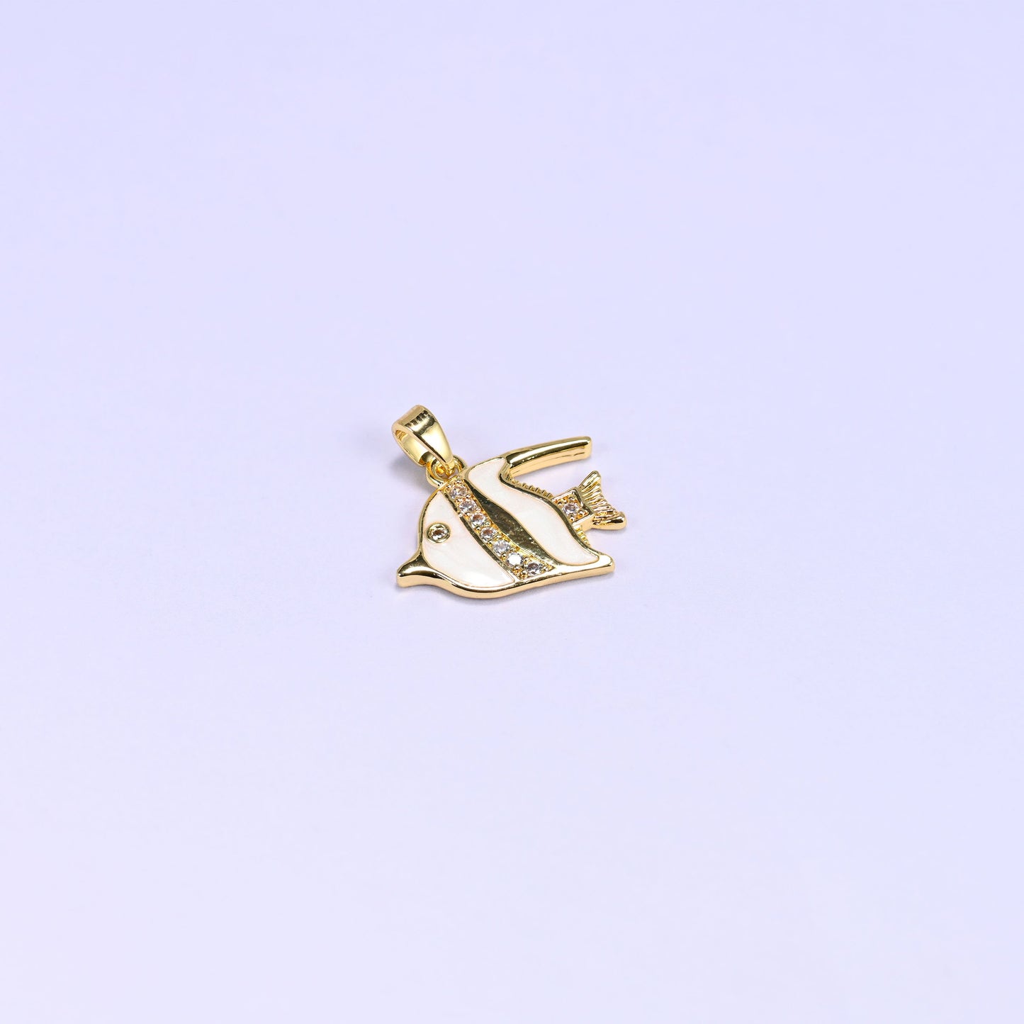 White Tropical Fish Zircon Charms: 18K Gold Filled Pendants, Jewelry Making Supply