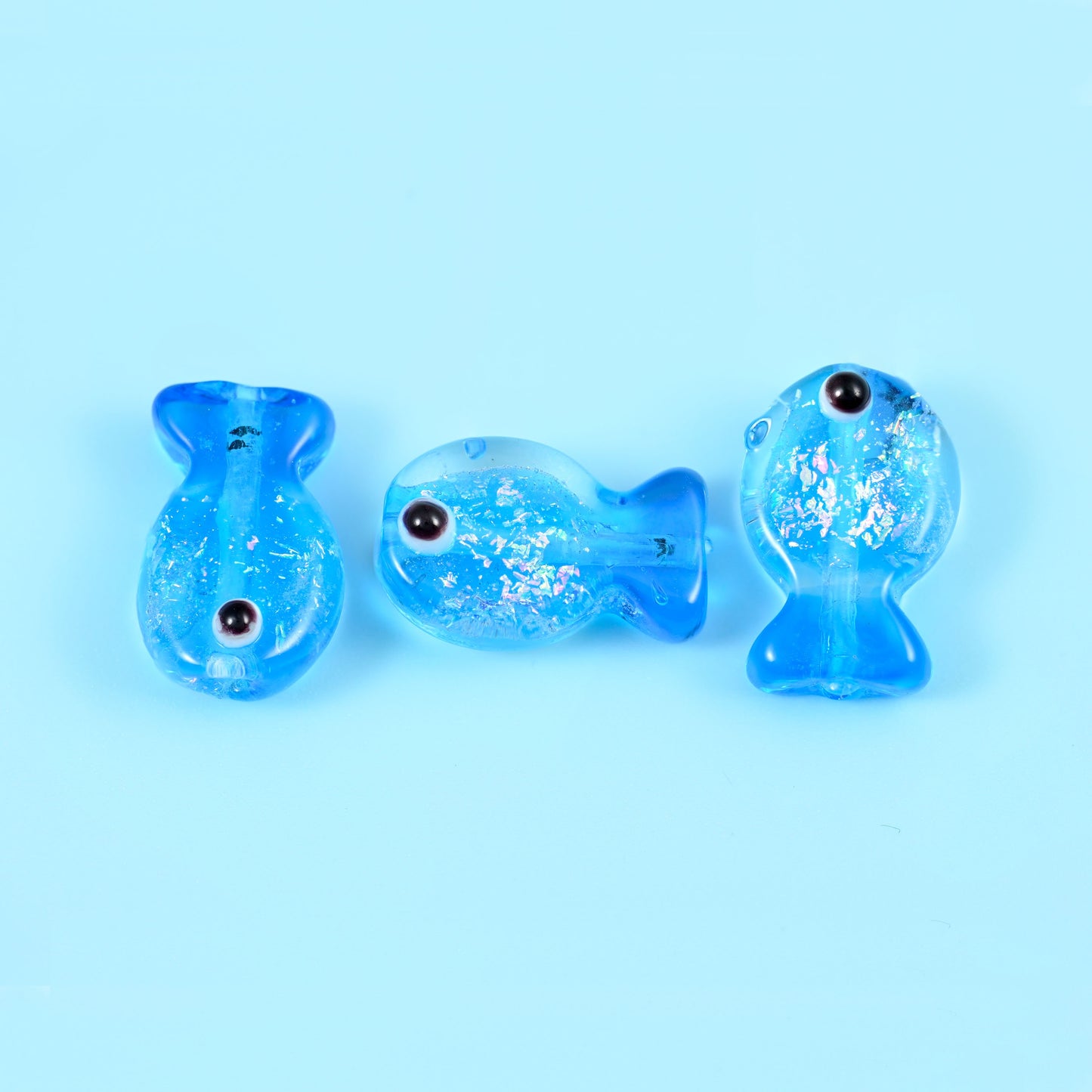 Iridescent Blue Fish Glass Beads: Jewelry Making Supply