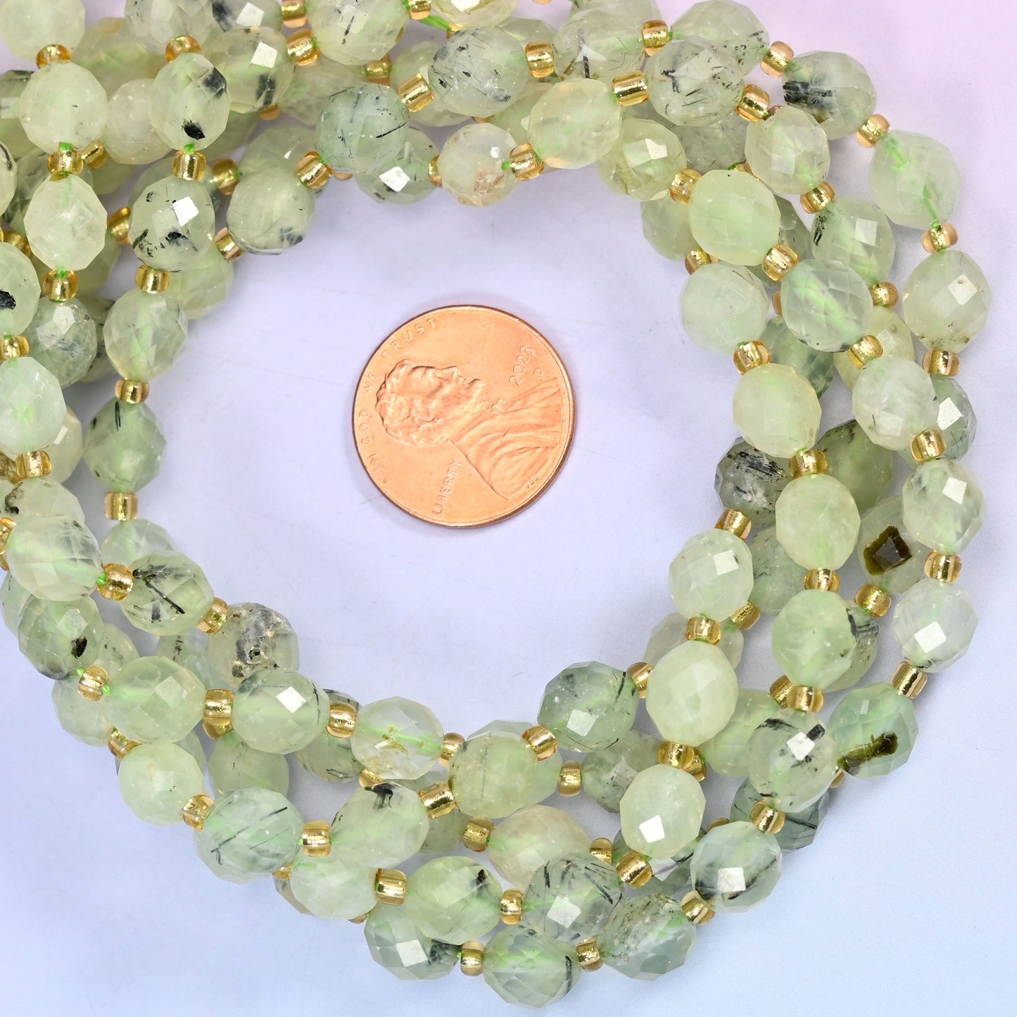 Prehnite Faceted Rice Barrel Beads Size 6x8mm Jewelry Making 15.5 Inch Strand