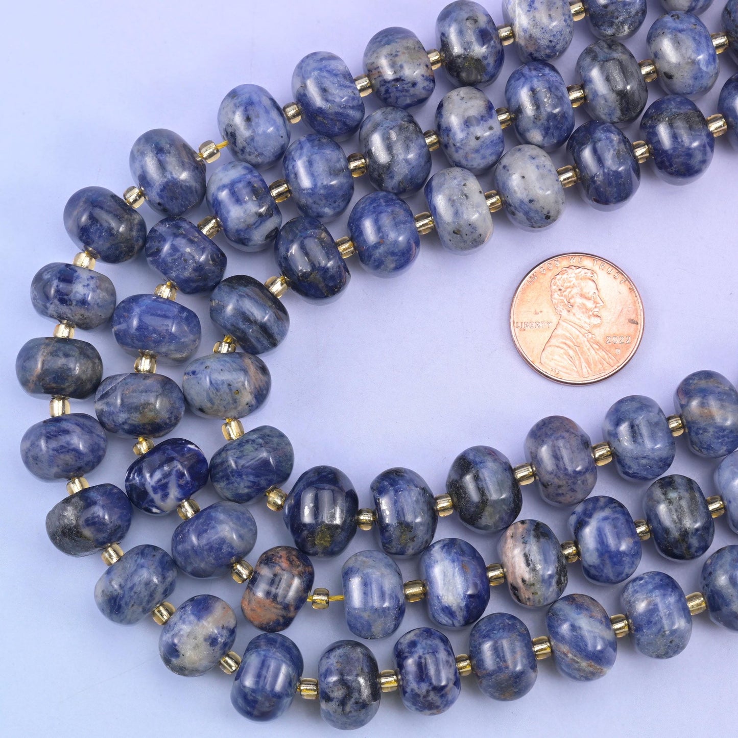 Sodalite pumpkin beads, 15 inch strand