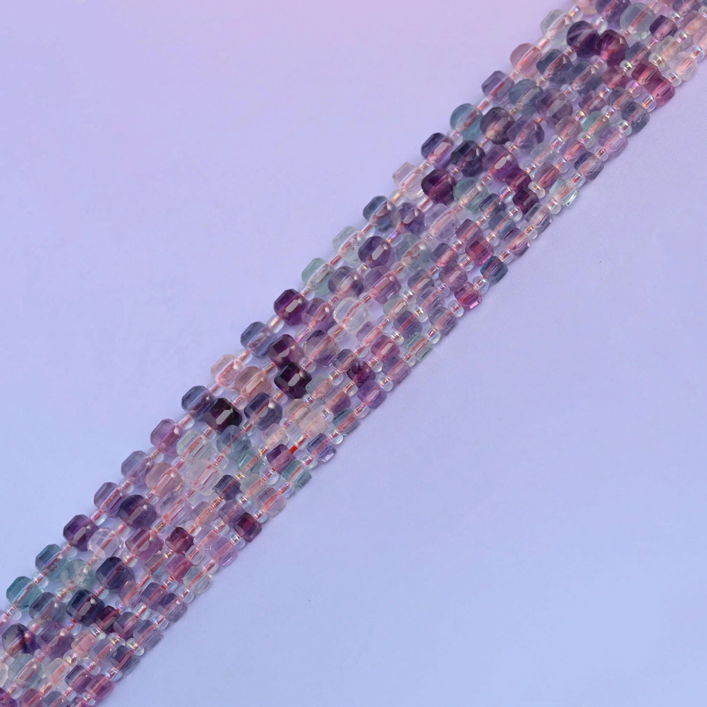Rainbow Fluorite cube beads, 15.5 inch strand.