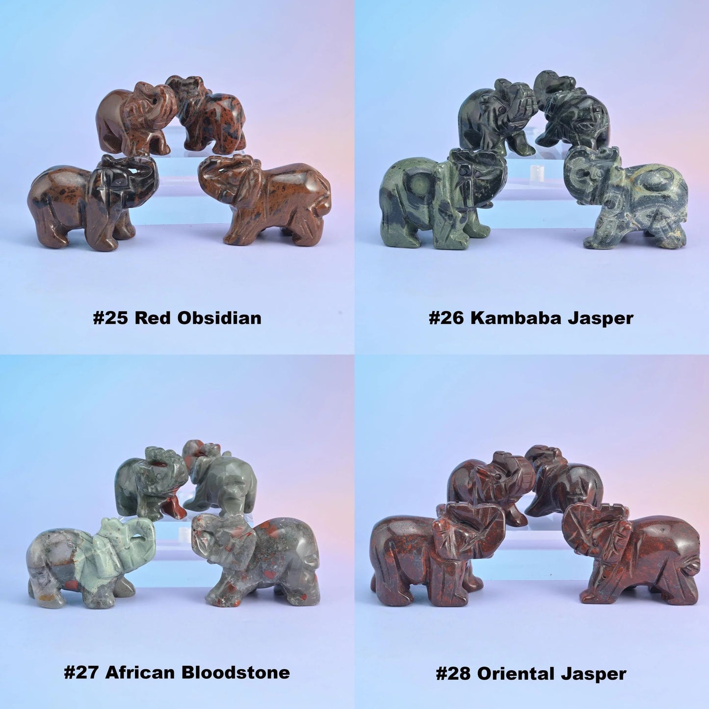 Cute Small Elephant Crystal Carving Figurine, natural stone.