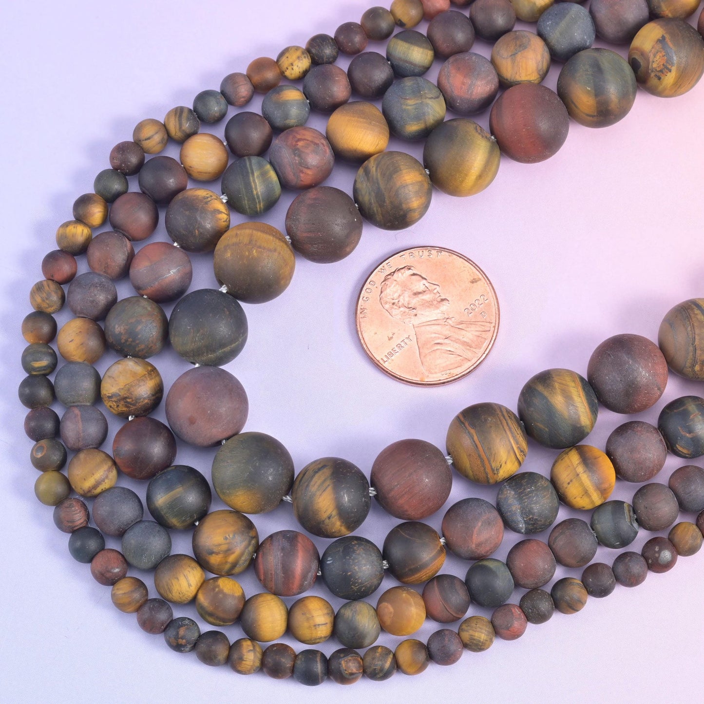 Tricolor Tiger Eye Matte Round Beads, 15 inch strand