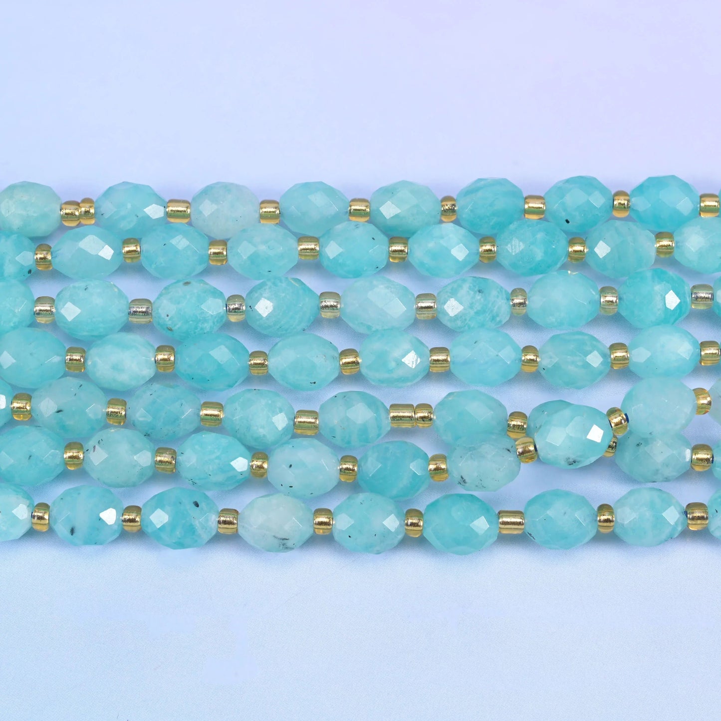 Blue Amazonite rice barrel beads in soft seafoam aqua with milky white clouding
