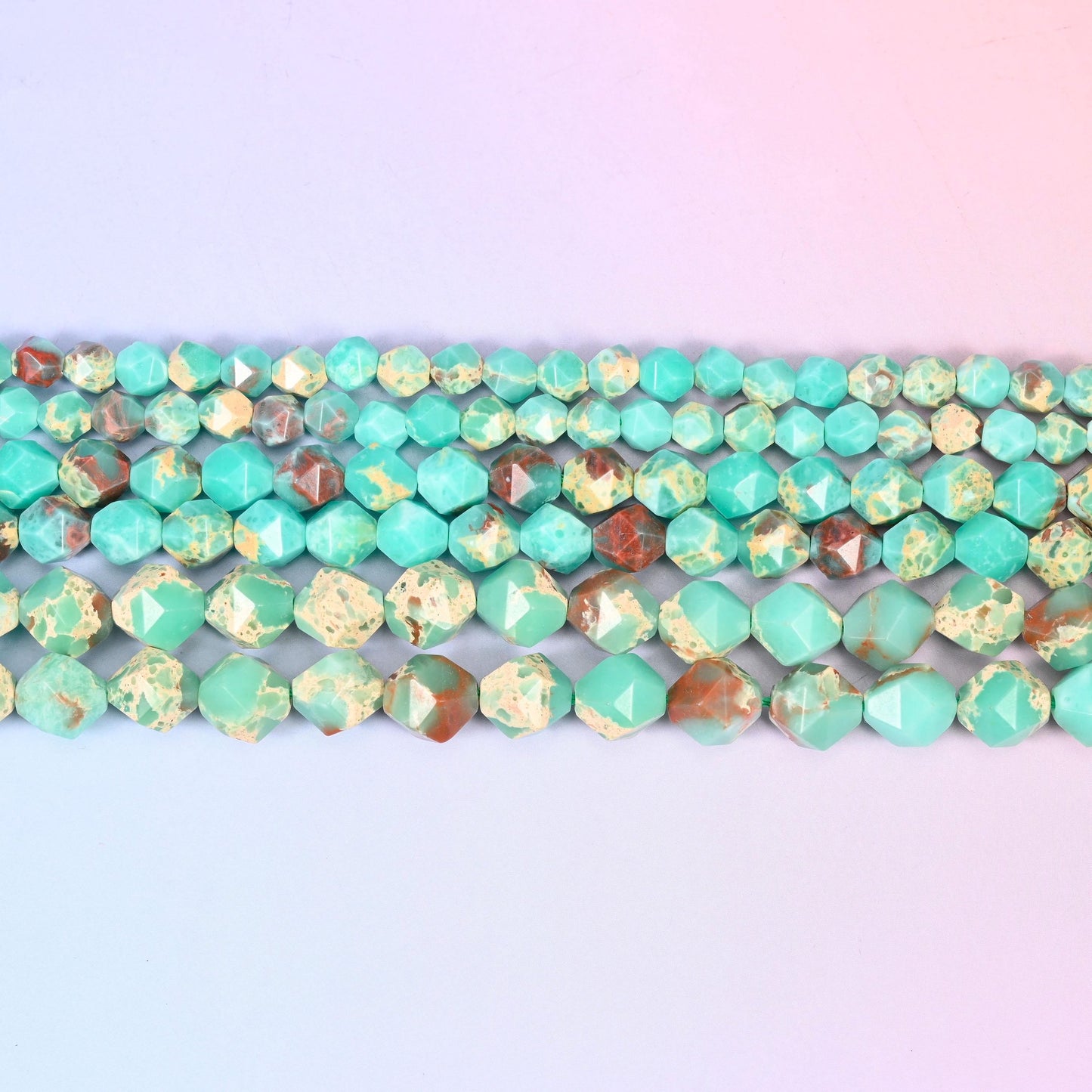 Green Shoushan Stone in bright mint and seafoam green with sandy cream and rust brown