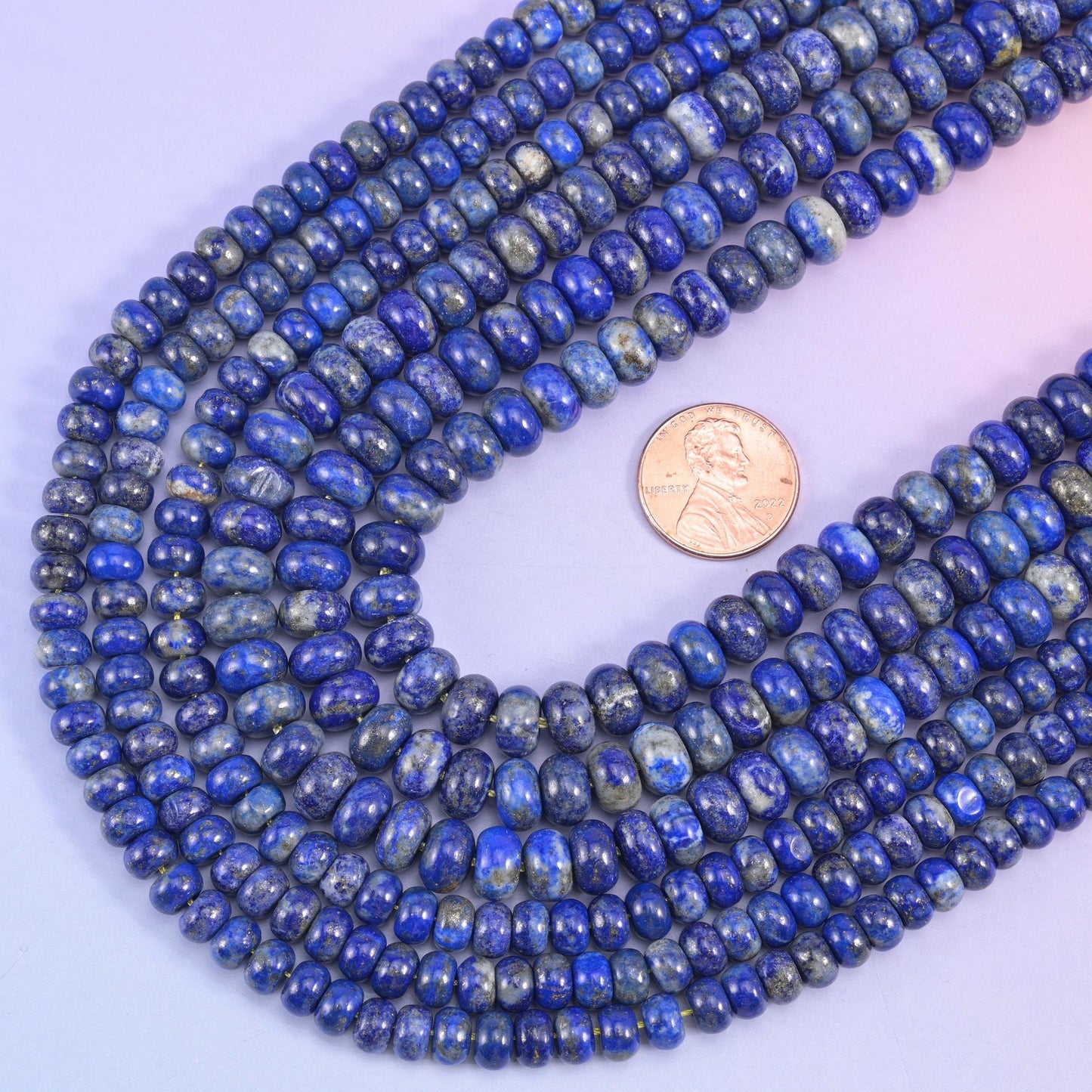 Lapis Lazuli smooth rondelle beads, 15.5 inch strand
