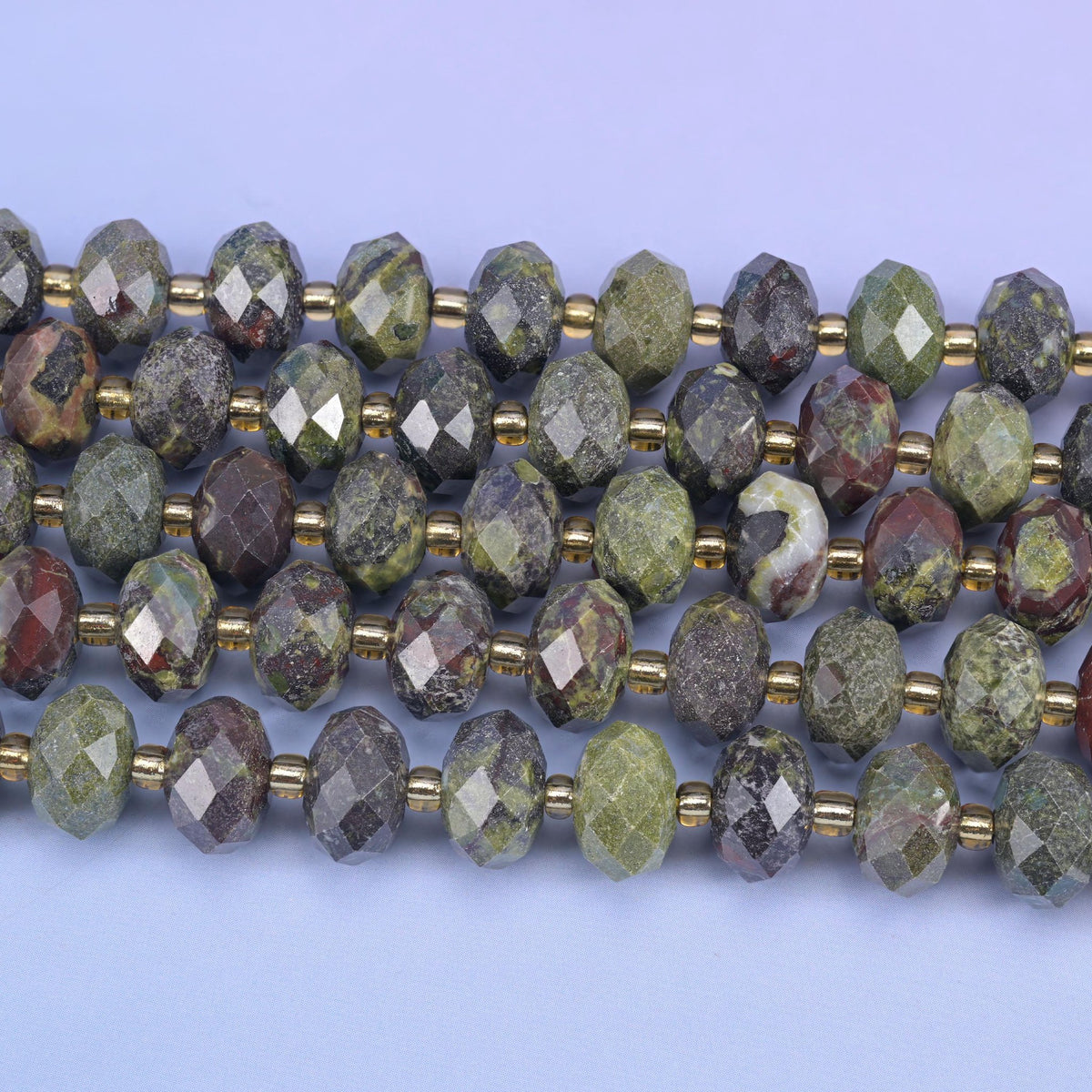 Dragon Bloodstone Faceted Rondelle Beads, 15.5 inch strand