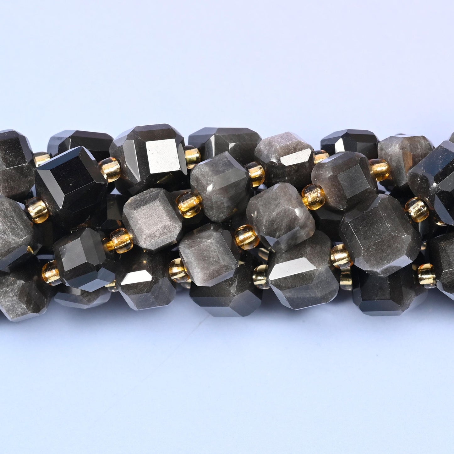Silver Obsidian Faceted Cube Beads, approximately 43 beads per 15 inch strand in 6mm