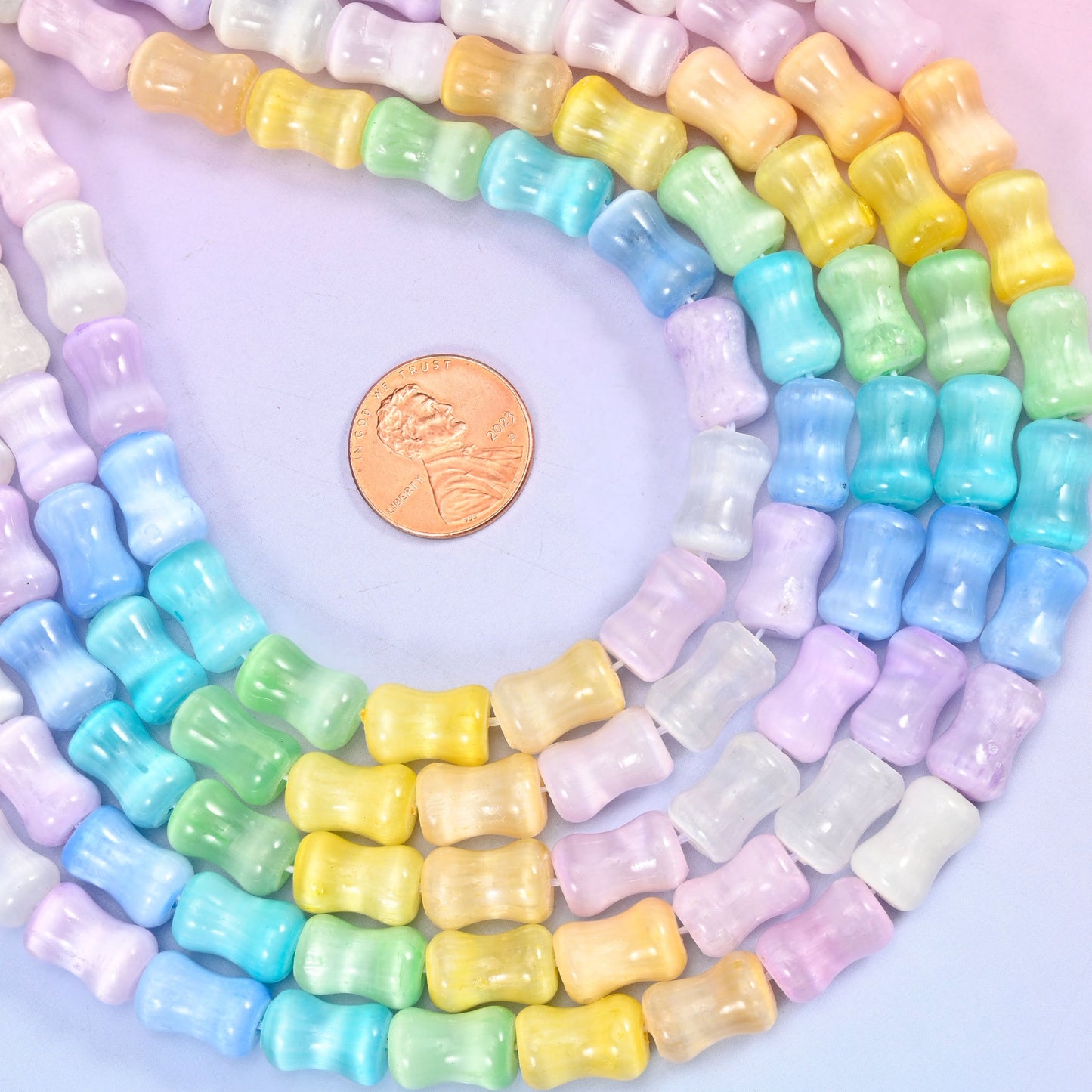 Rainbow Selenite beads, approximately 31 per strand.