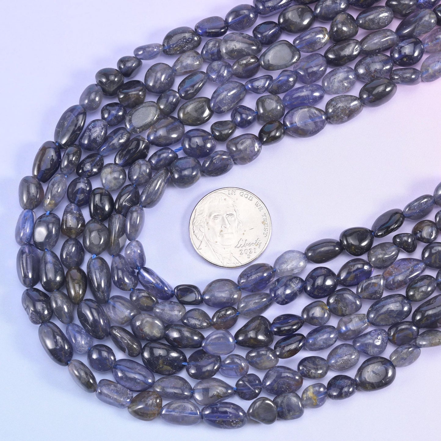 Iolite pebble nugget beads, 15.5 inch strand