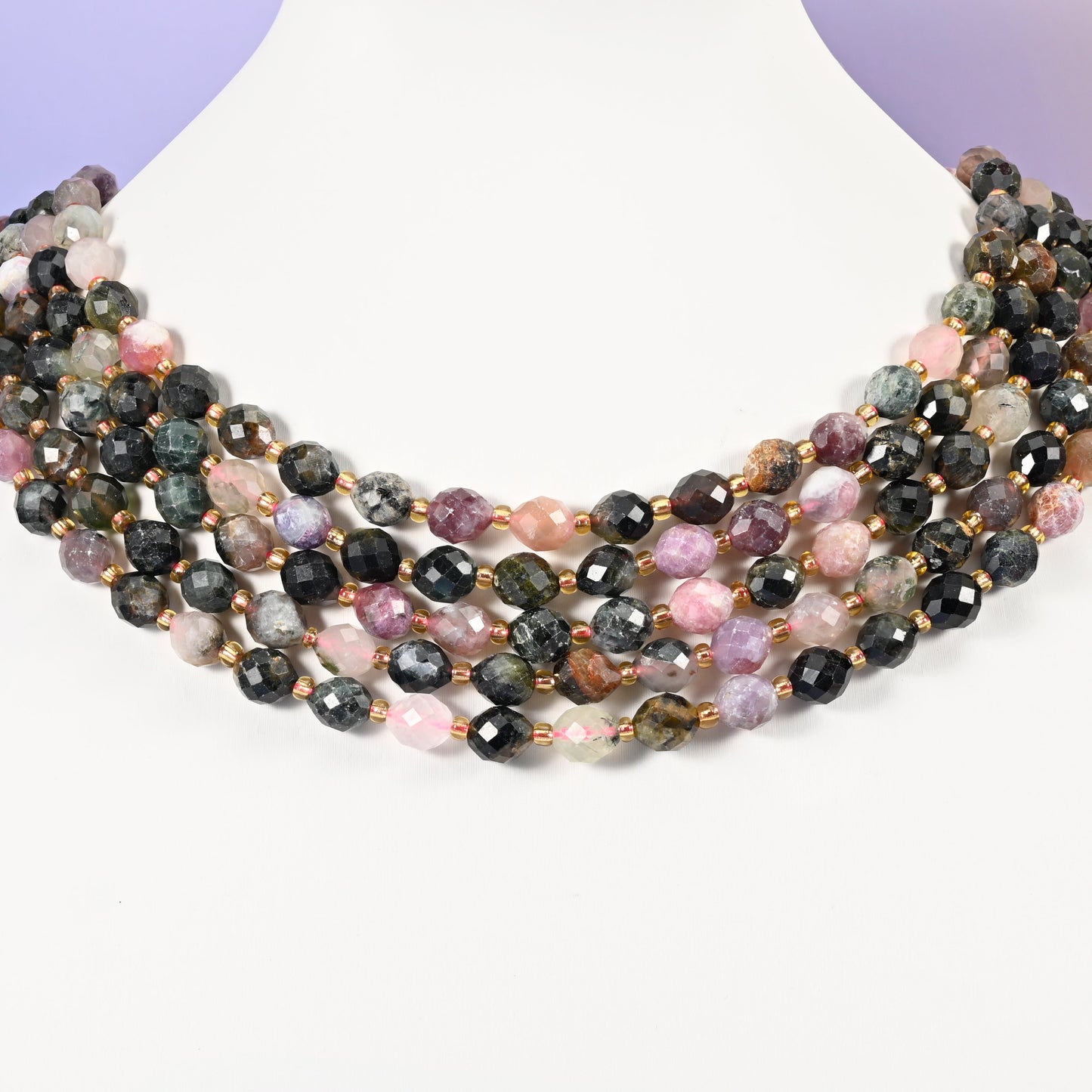 Multi-color Tourmaline beads, faceted rice barrel shape, 6x8mm