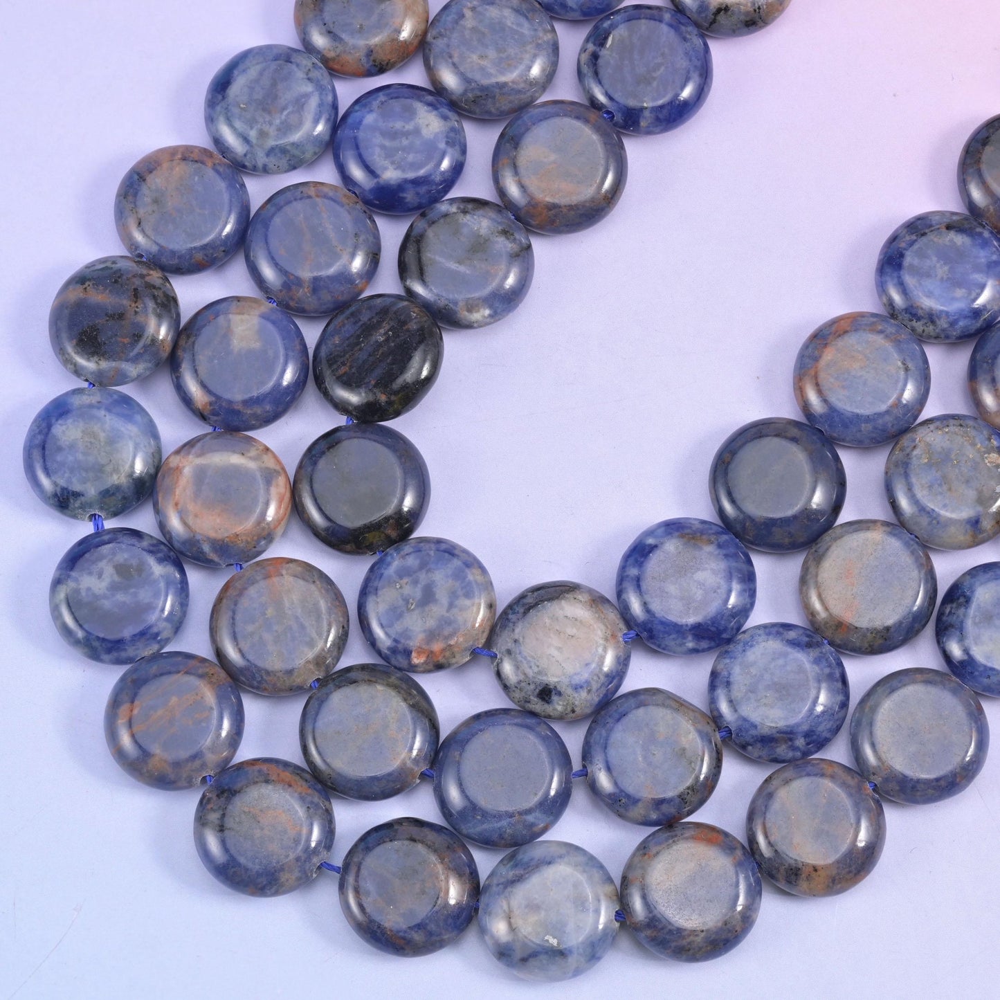 Sodalite coin beads, 1.2mm centre-drilled hole