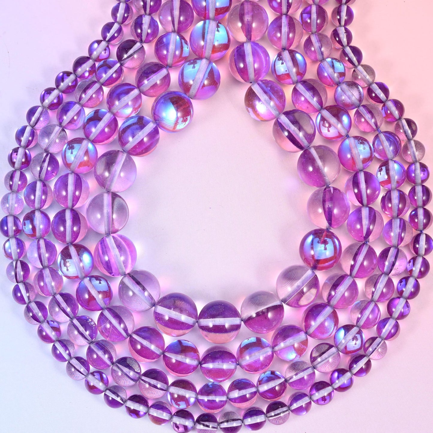 Mystic Aura Purple Round Glass Beads, approximately 1.0mm drill hole