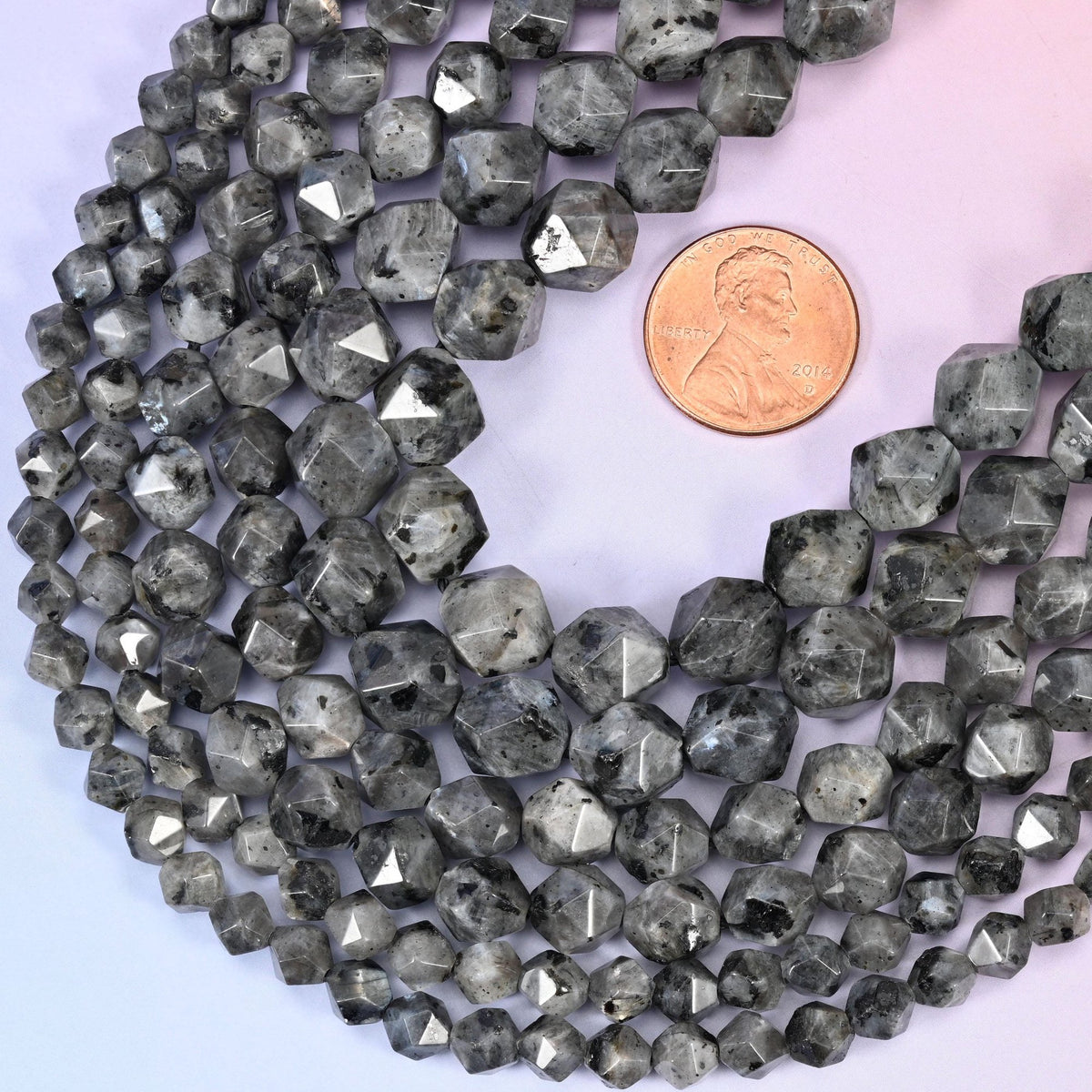 Faceted diamond star cut cut black labradorite beads