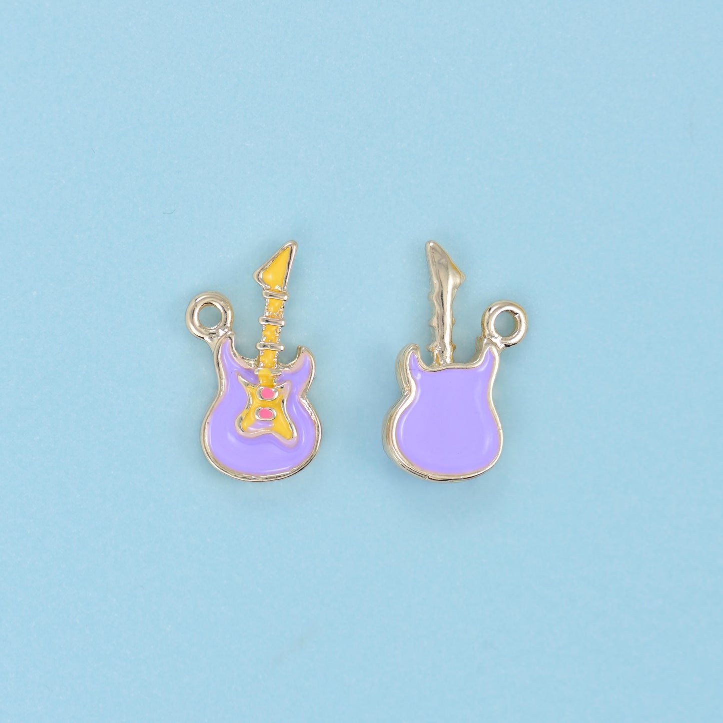 18K Gold Filled Enamel Guitar Charm 17x10mm, loop at the top for hanging