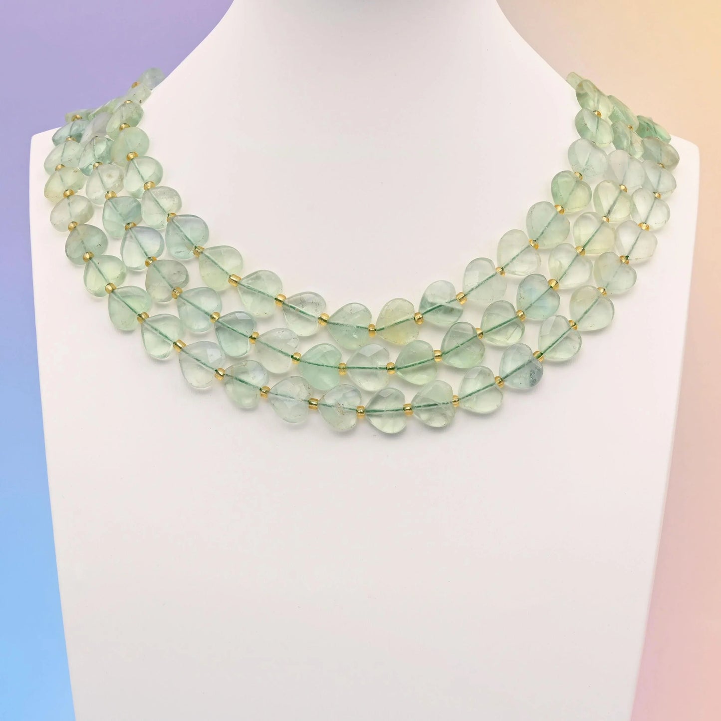Green amethyst beads, faceted heart shape, 12mm