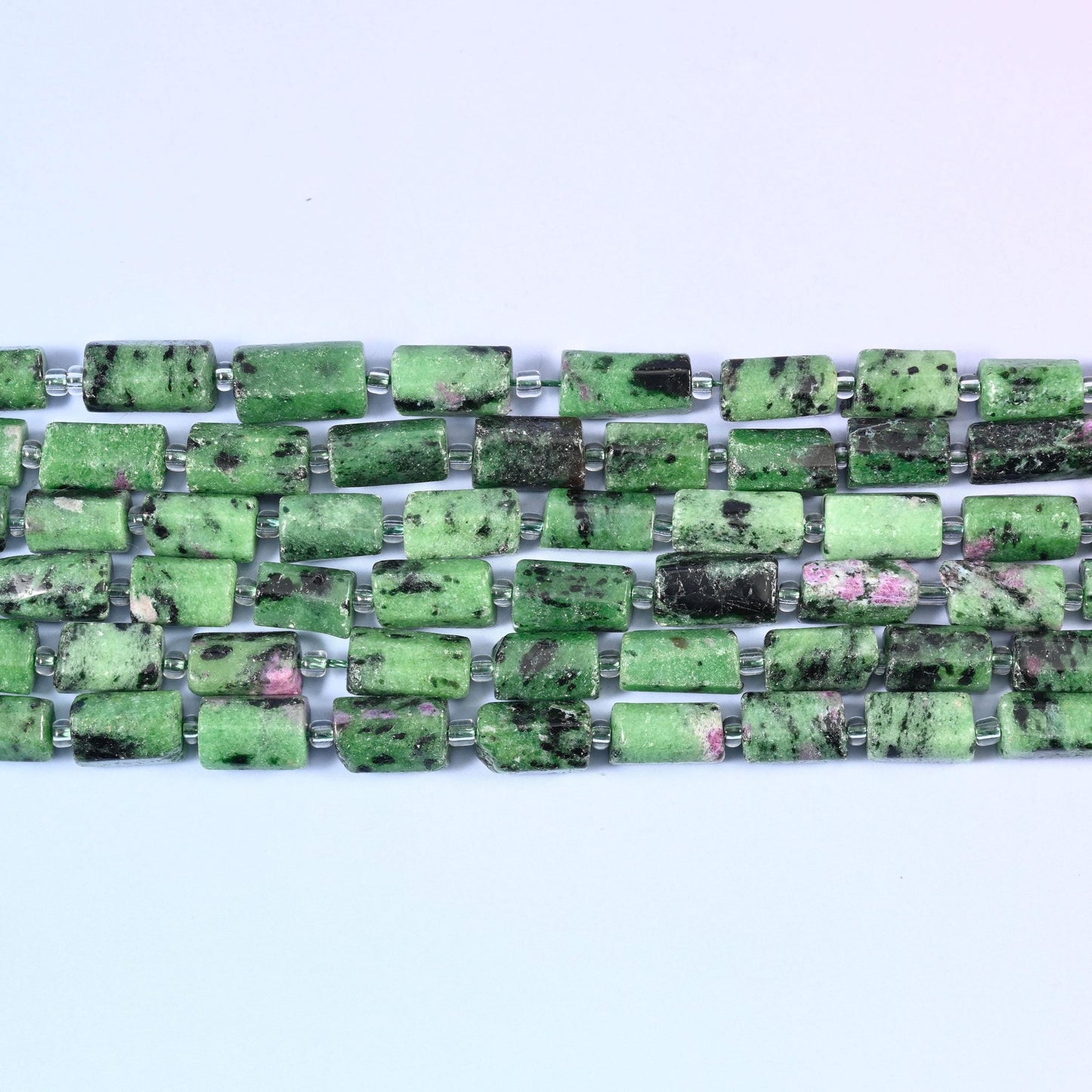 Ruby Zoisite Faceted Tube Beads 12x8mm in deep red and green tones