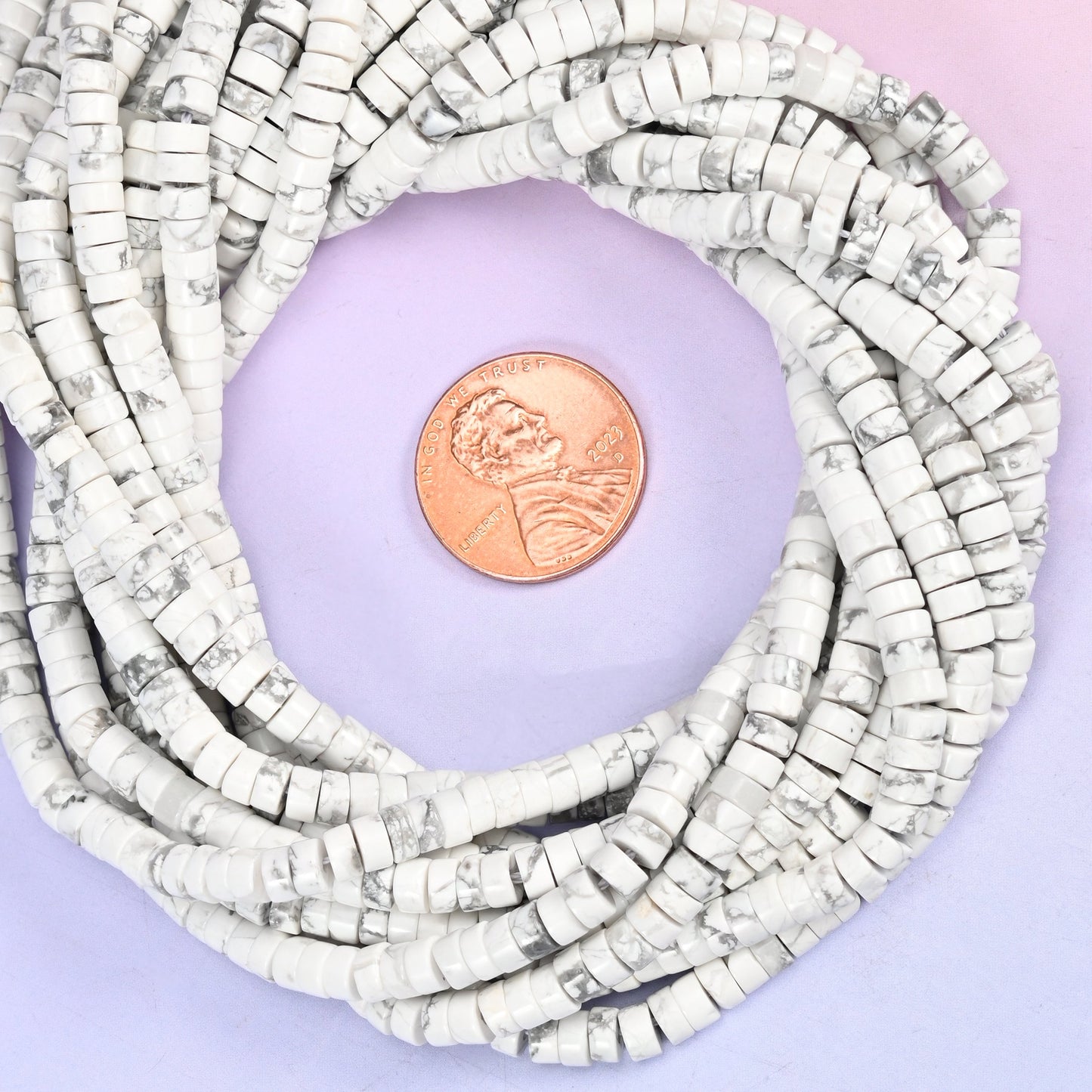 White Howlite Smooth Heishi Disc Beads: Jewelry Making Supply, 15.5 Inch Strand