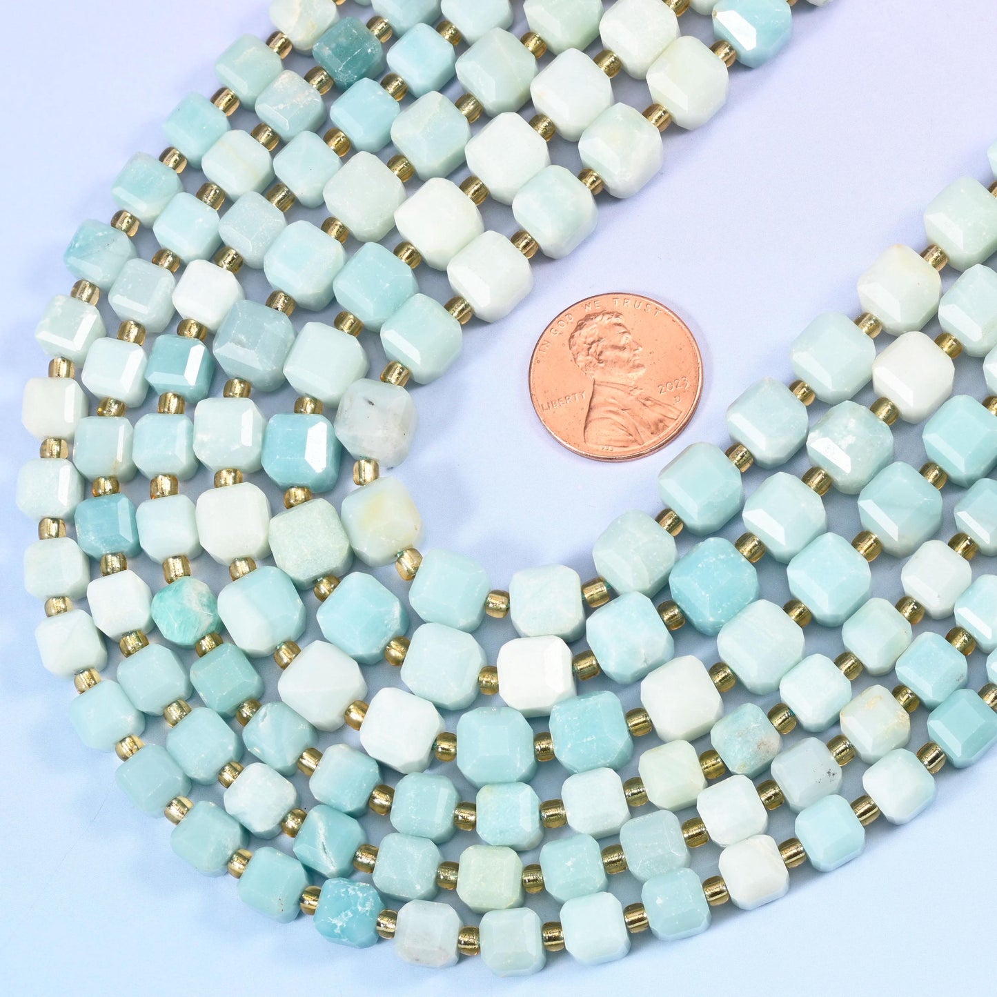 Faceted cube cut blue amazonite beads