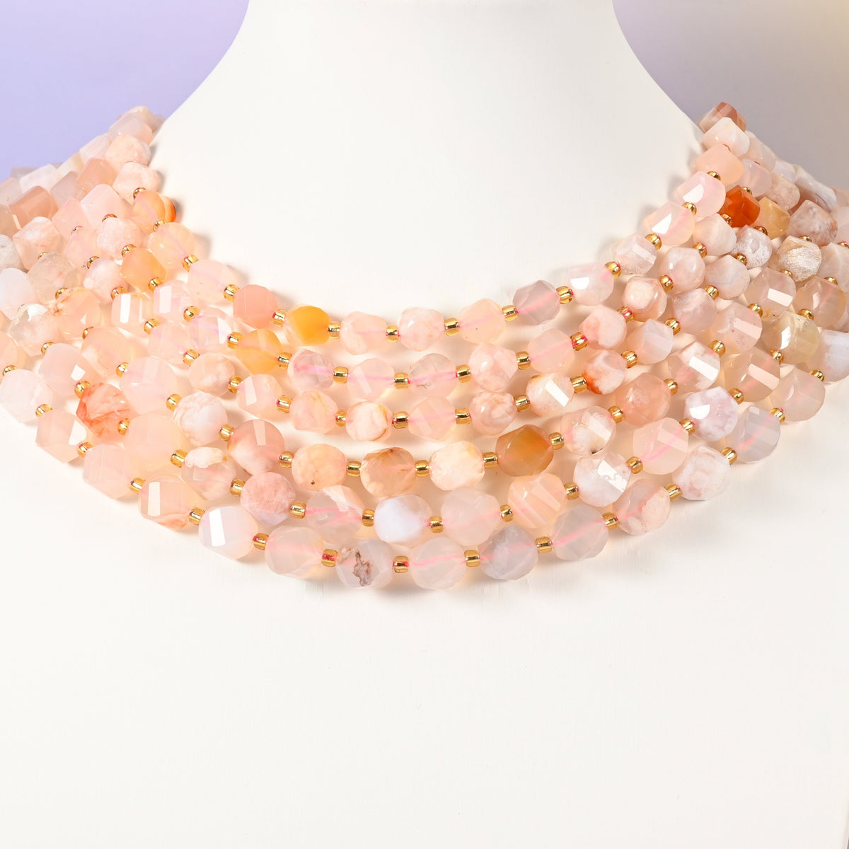 Sakura Flower Agate beads, spiral twist shape, 8mm and 10mm