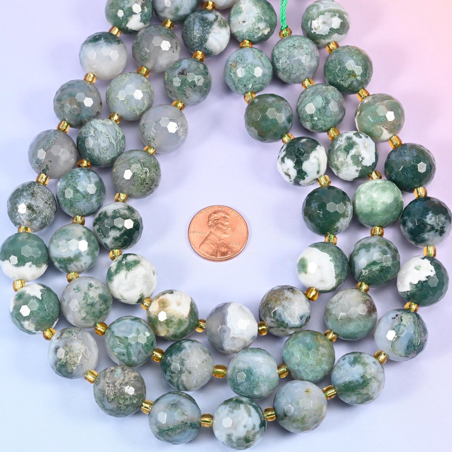Moss Agate Faceted Round Beads, hole approximately 1.5mm
