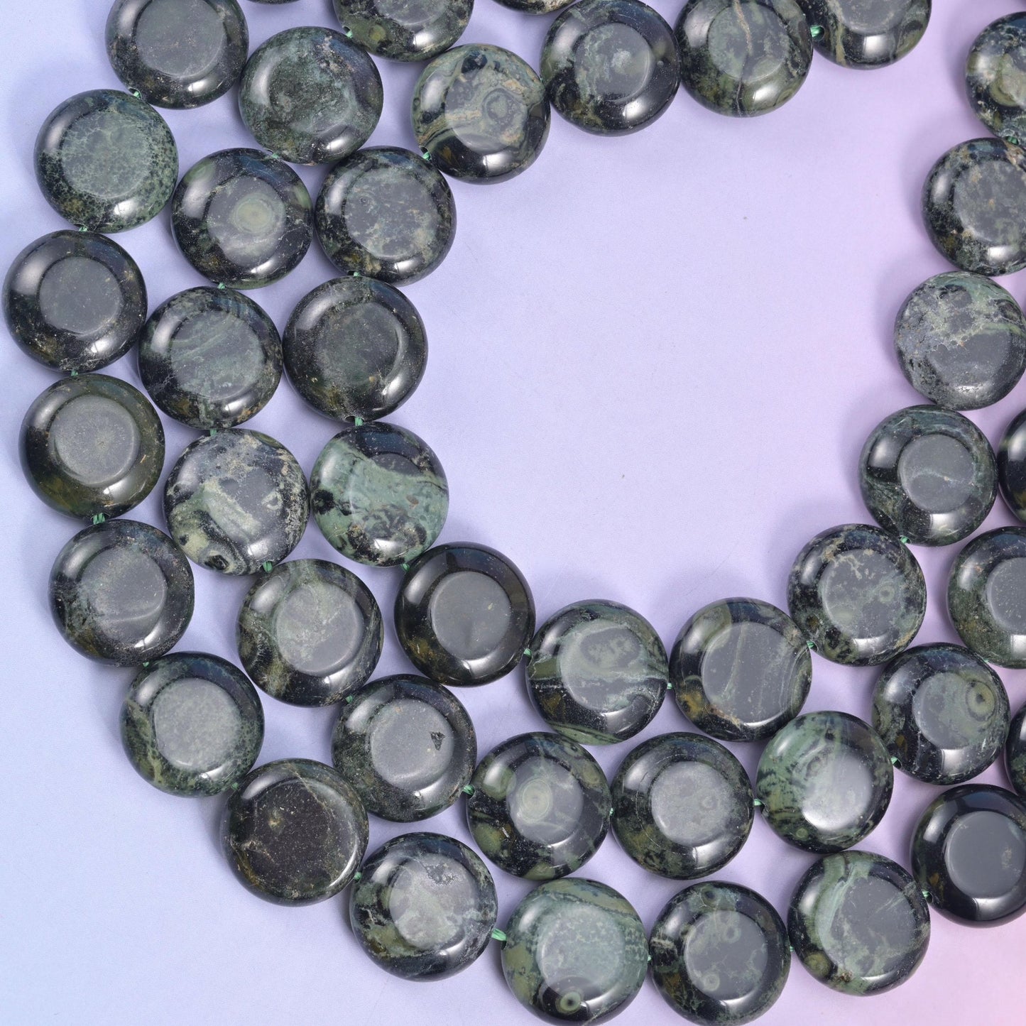 Kambaba Jasper coin beads, approximately 26 beads per strand