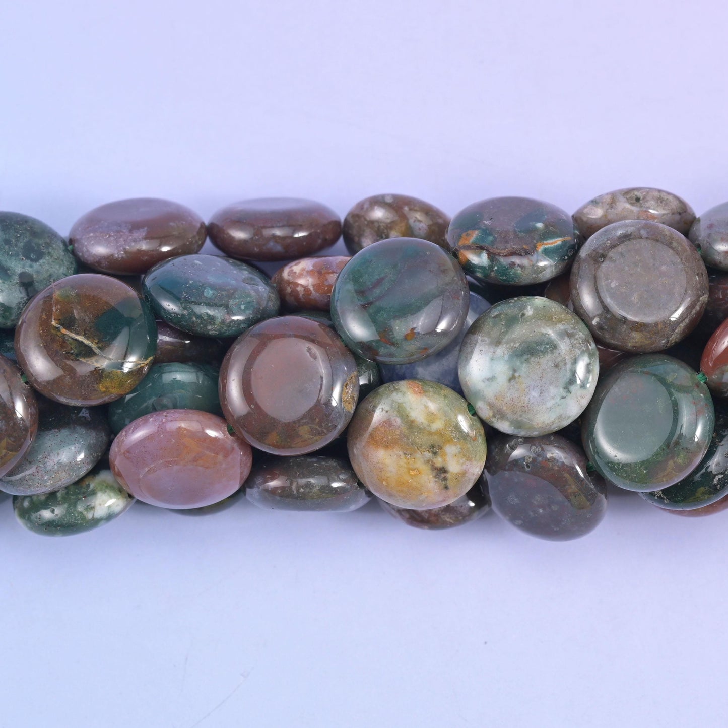 Coin cut Indian Agate beads with a smooth polished finish