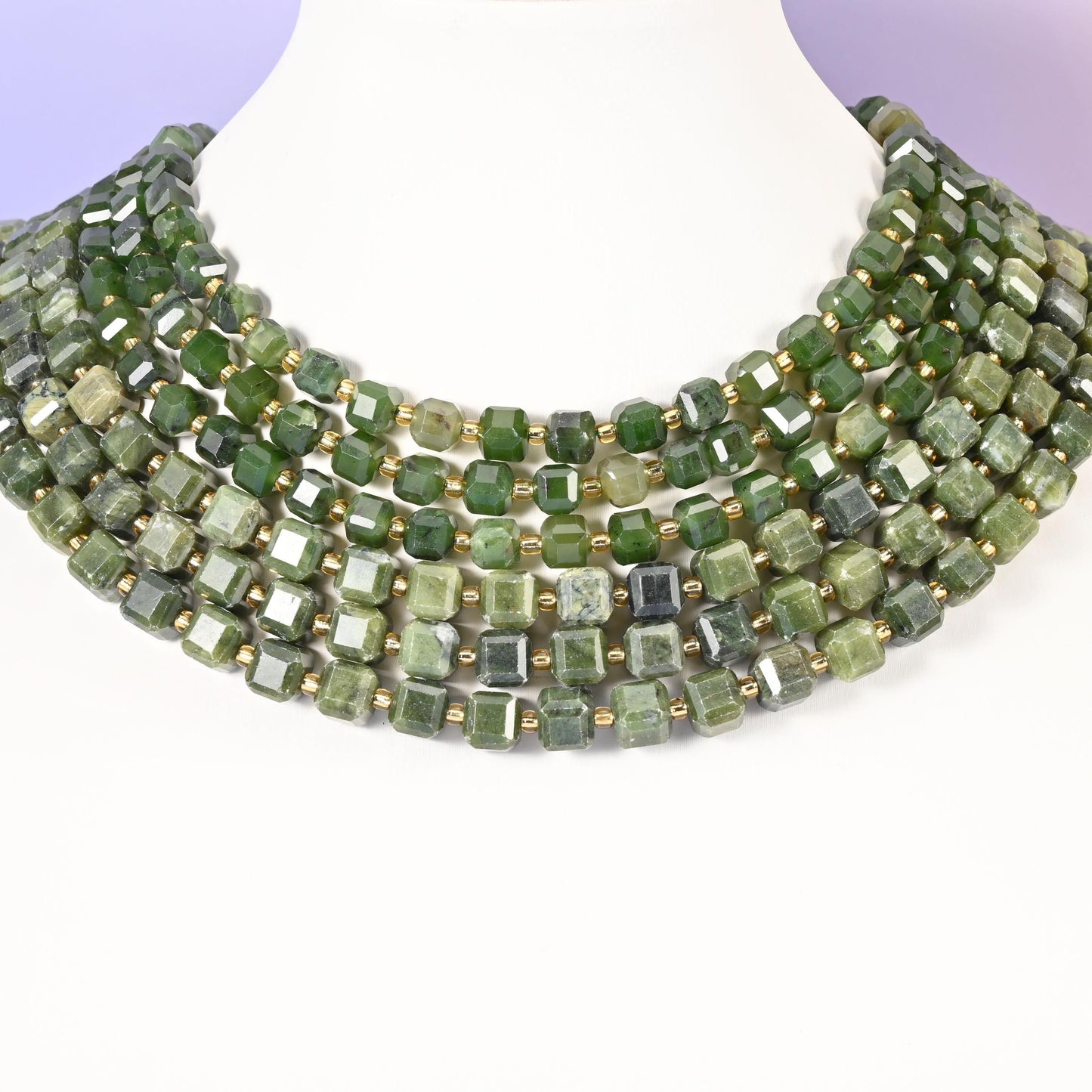 South Jade beads, faceted cube, 6mm and 8mm