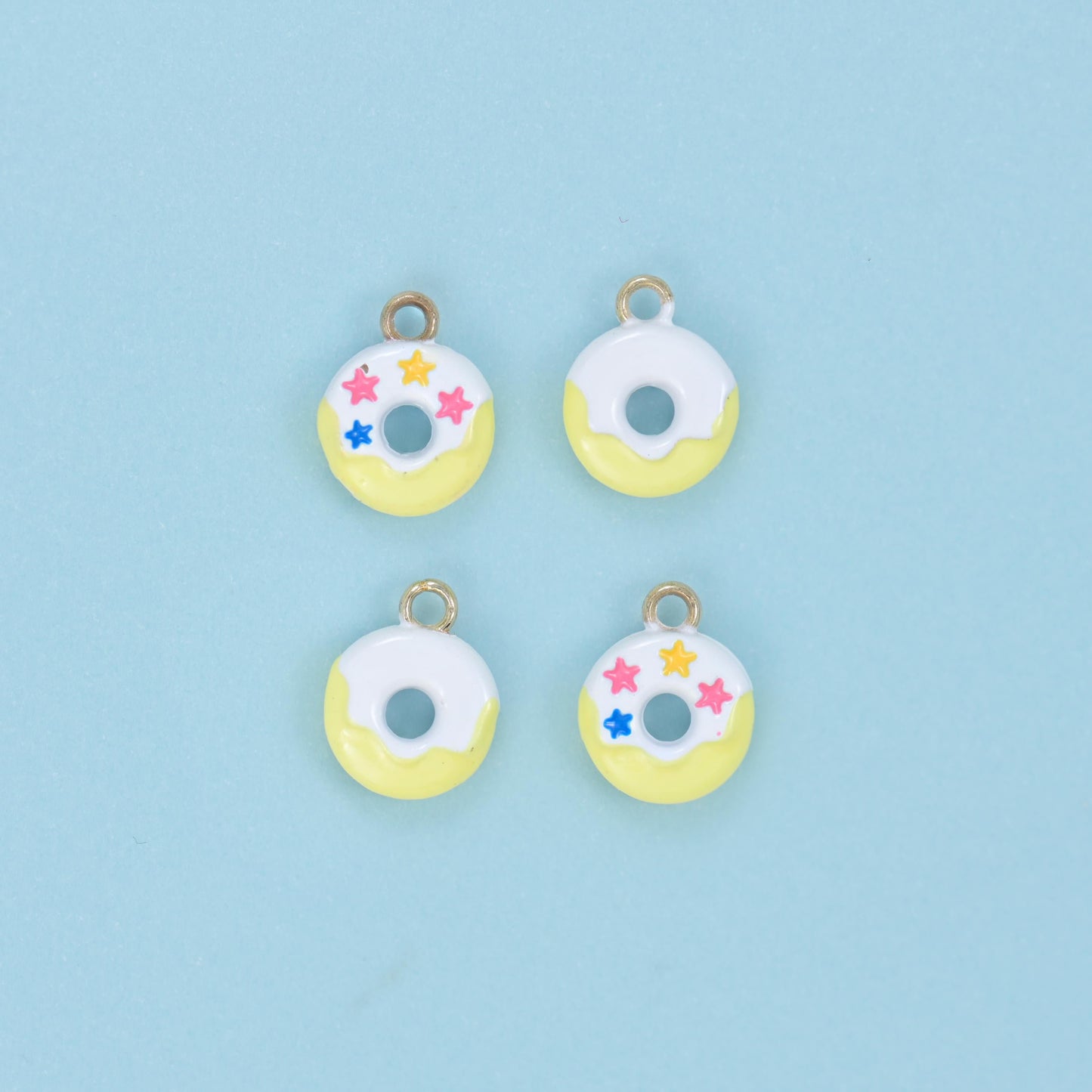 Enamel Star Sprinkle Donut Charm 10x8mm in mint icing with star sprinkles