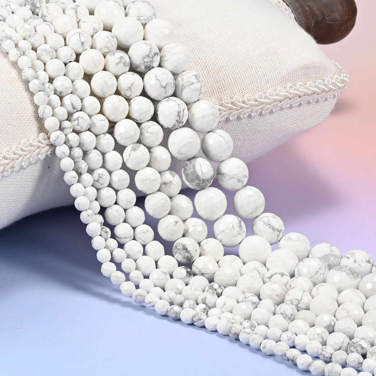 White Howlite Faceted Round Beads
