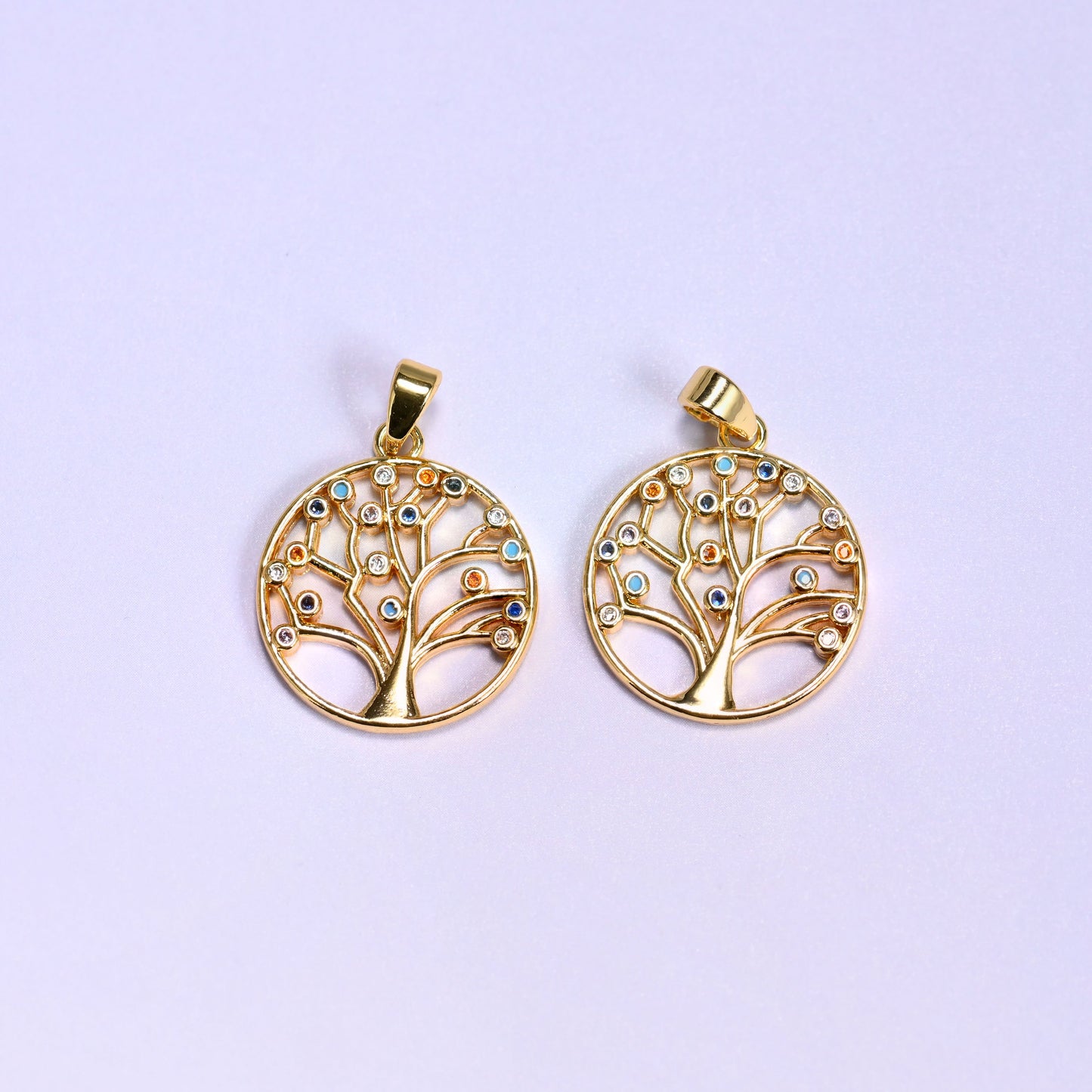 Round Tree of Life Multicolor Zircon Charms: DIY Pendants, Jewelry Making Supply