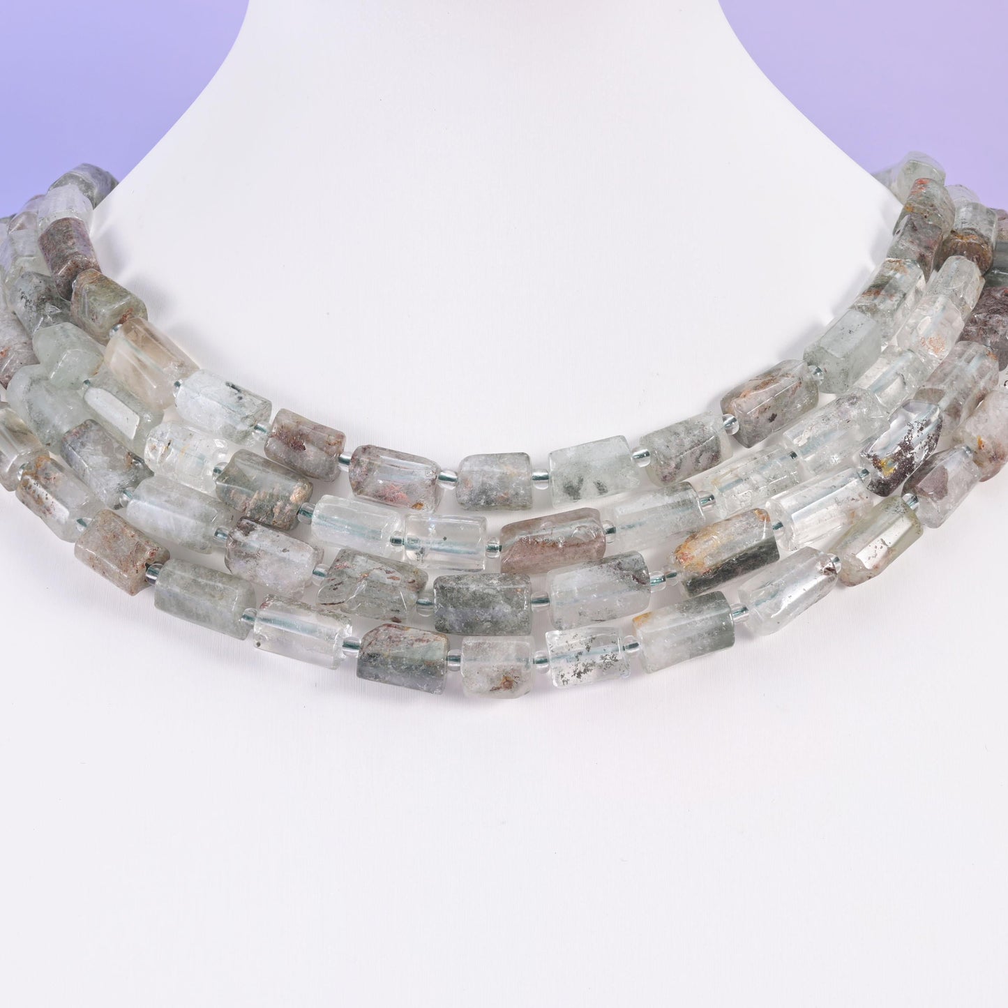 Green Phantom Quartz beads, faceted tube, 12x8mm