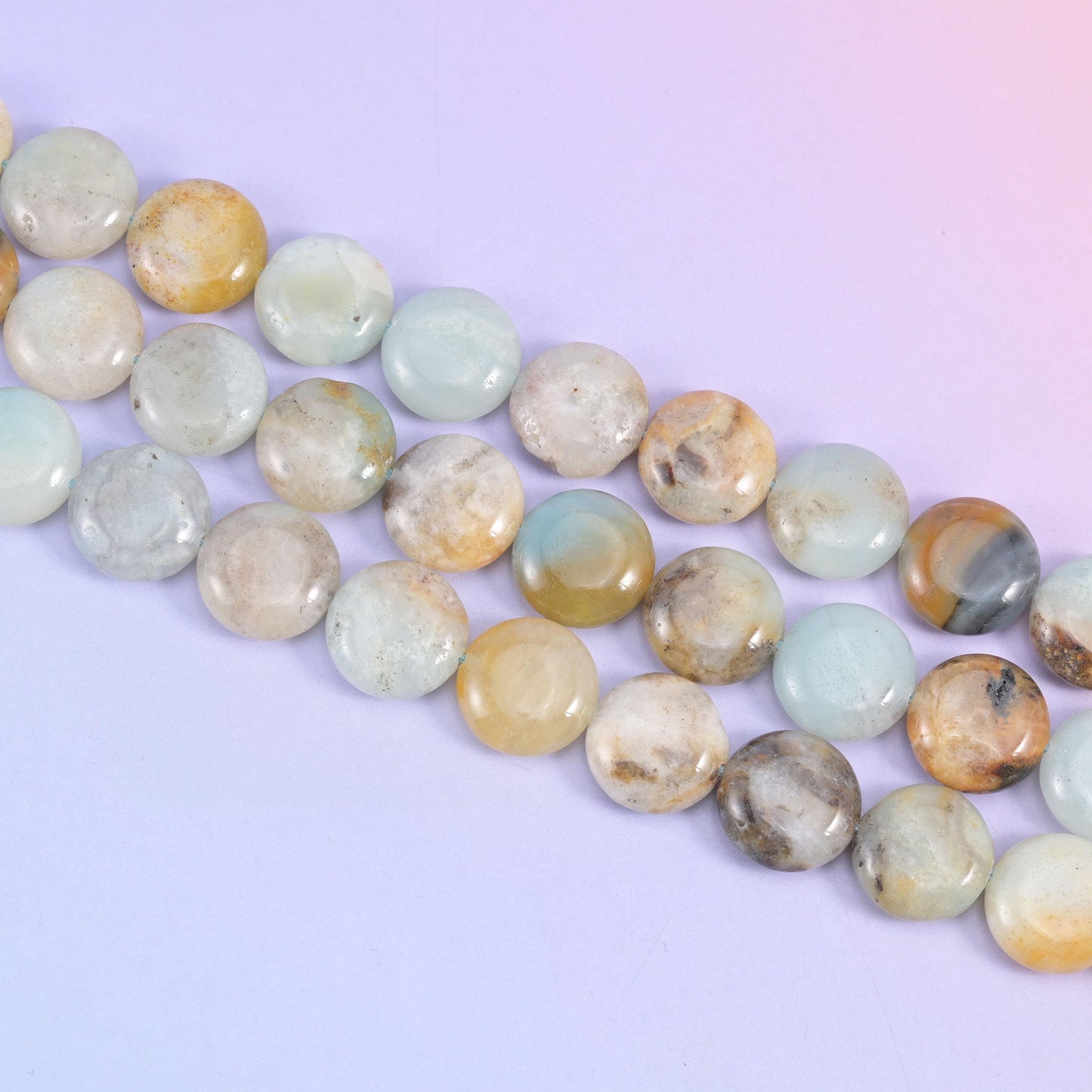 Multi-Color Amazonite coin beads with charcoal grey and black streaking