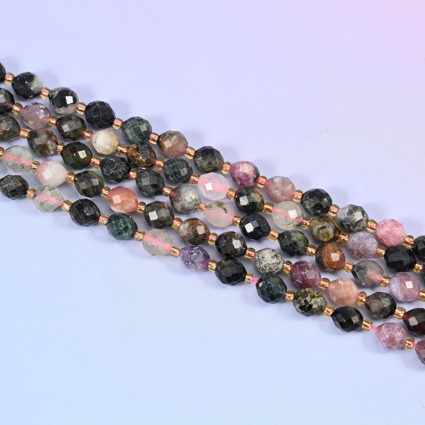 Rice barrel cut multi-color Tourmaline beads