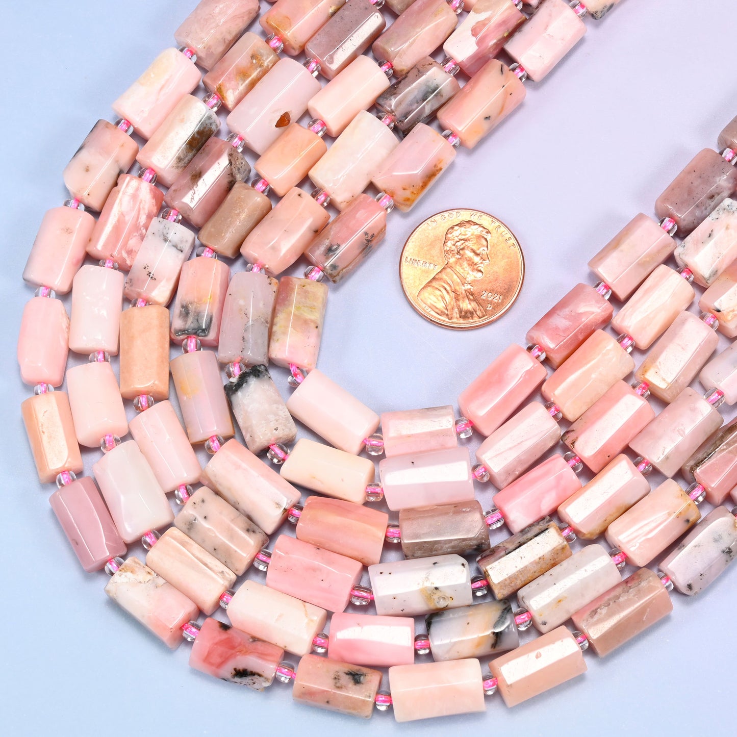 Pink Opal Faceted Tube Beads, Full Strand 27pc, Jewelry Making