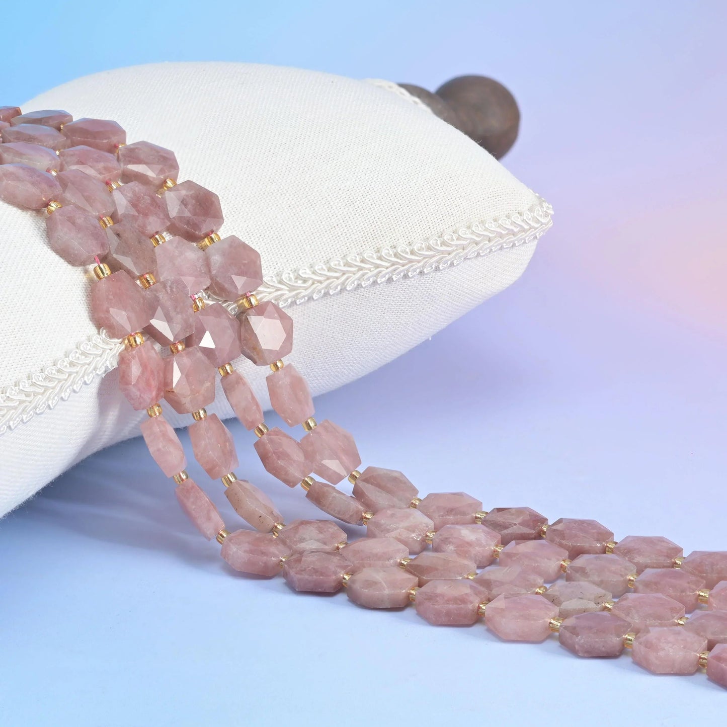 Strawberry Jade Flat Faceted Hexagon Beads, 12mm.