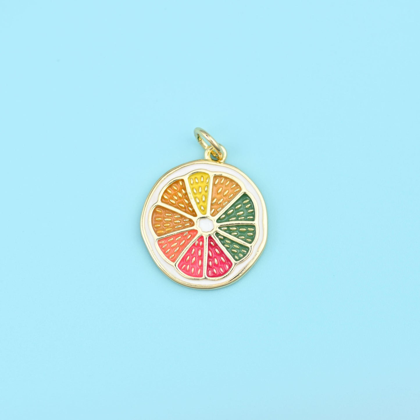 Brass beads, round citrus slice, 18.13 x 15.93mm