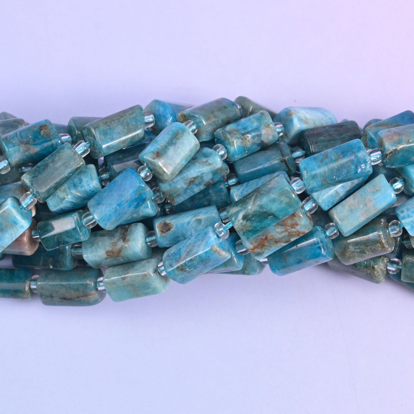 Faceted tube cylinder cut blue apatite beads