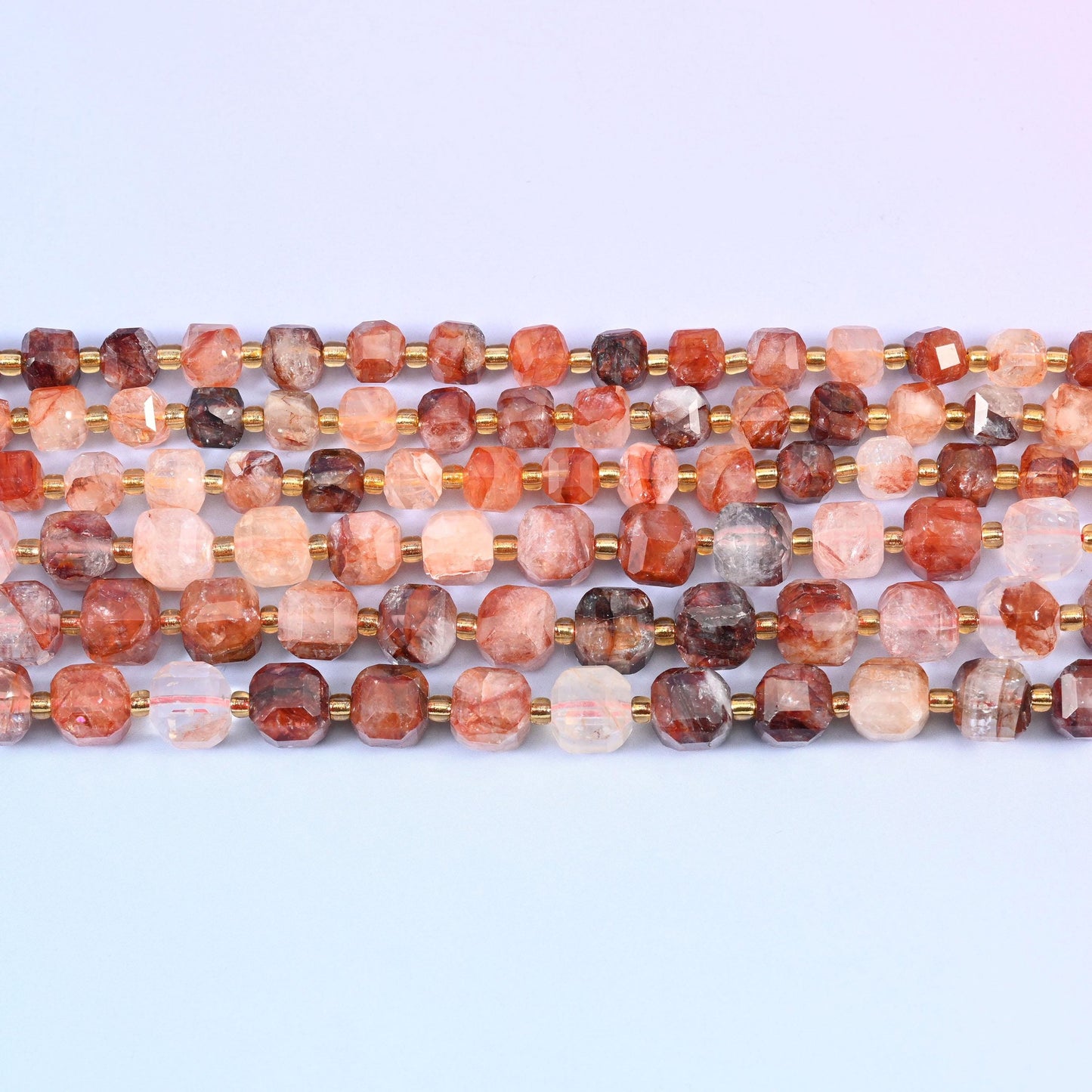 Red Hematoid Quartz in rusty red and brown banding within translucent quartz